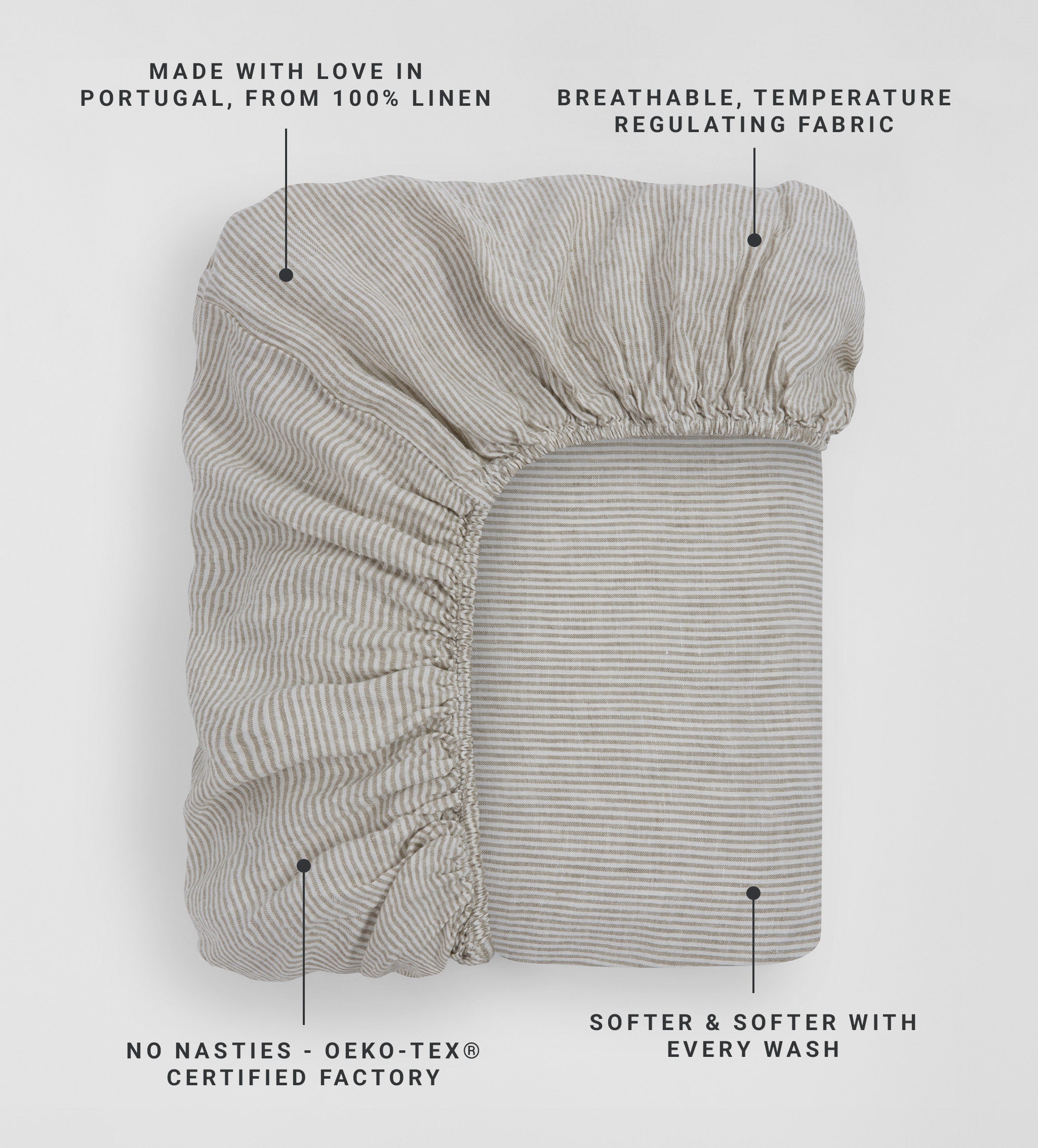 Natural Sid Stripe 100% Linen Fitted Sheet