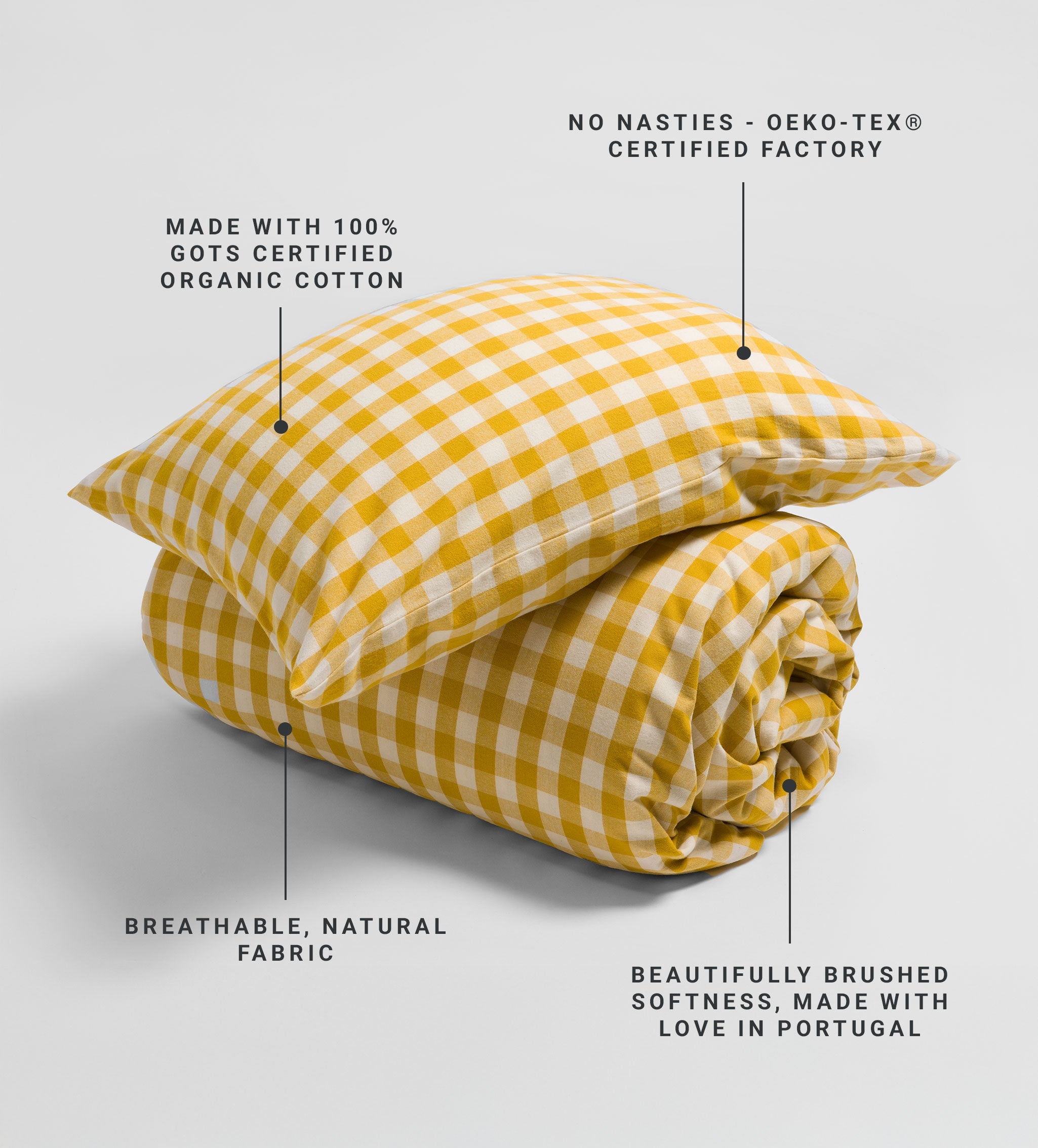 Saffron Gilbert Gingham Brushed 100% Organic Cotton Pillowcase