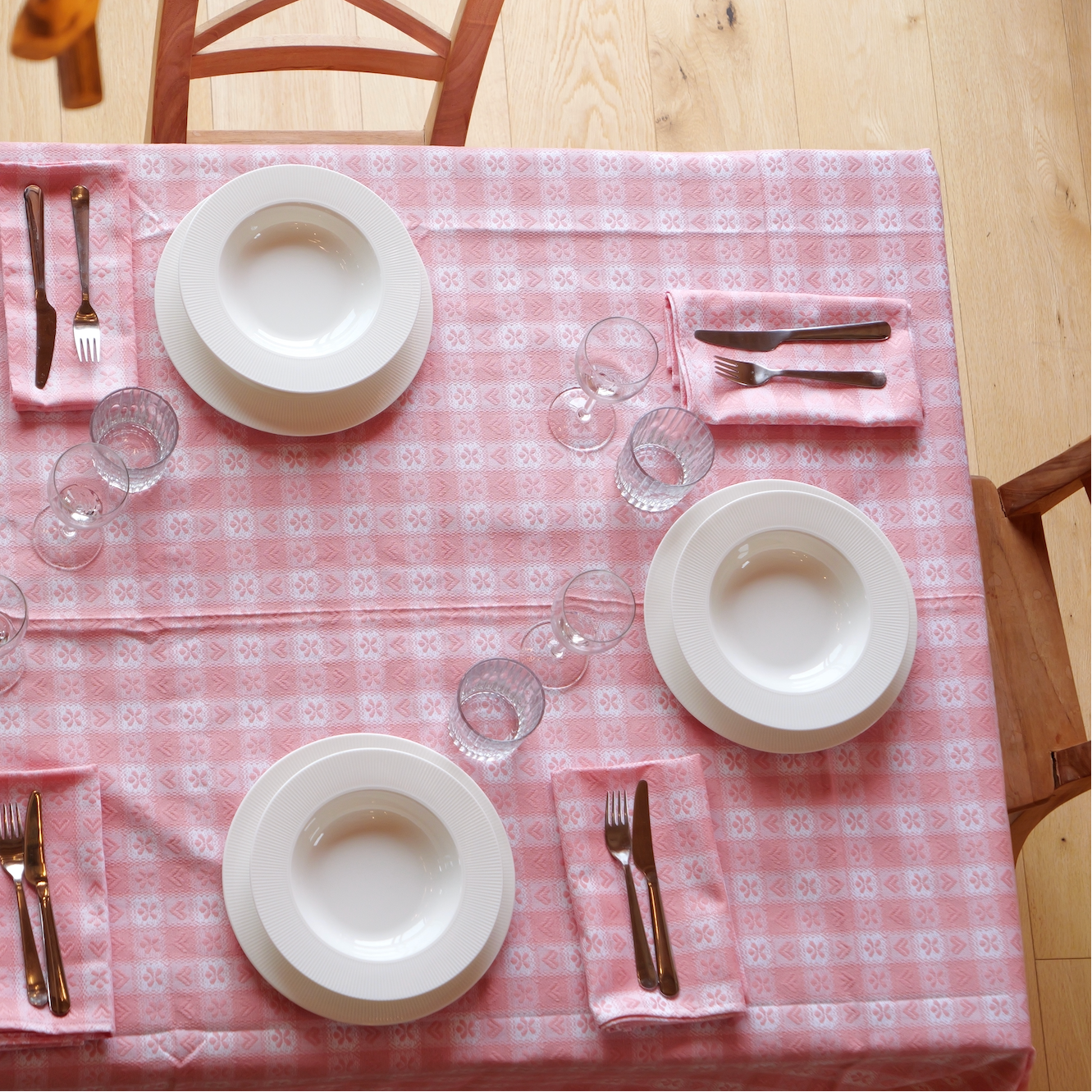 Pink Alpine Chalet Cotton Gingham Tablecloth