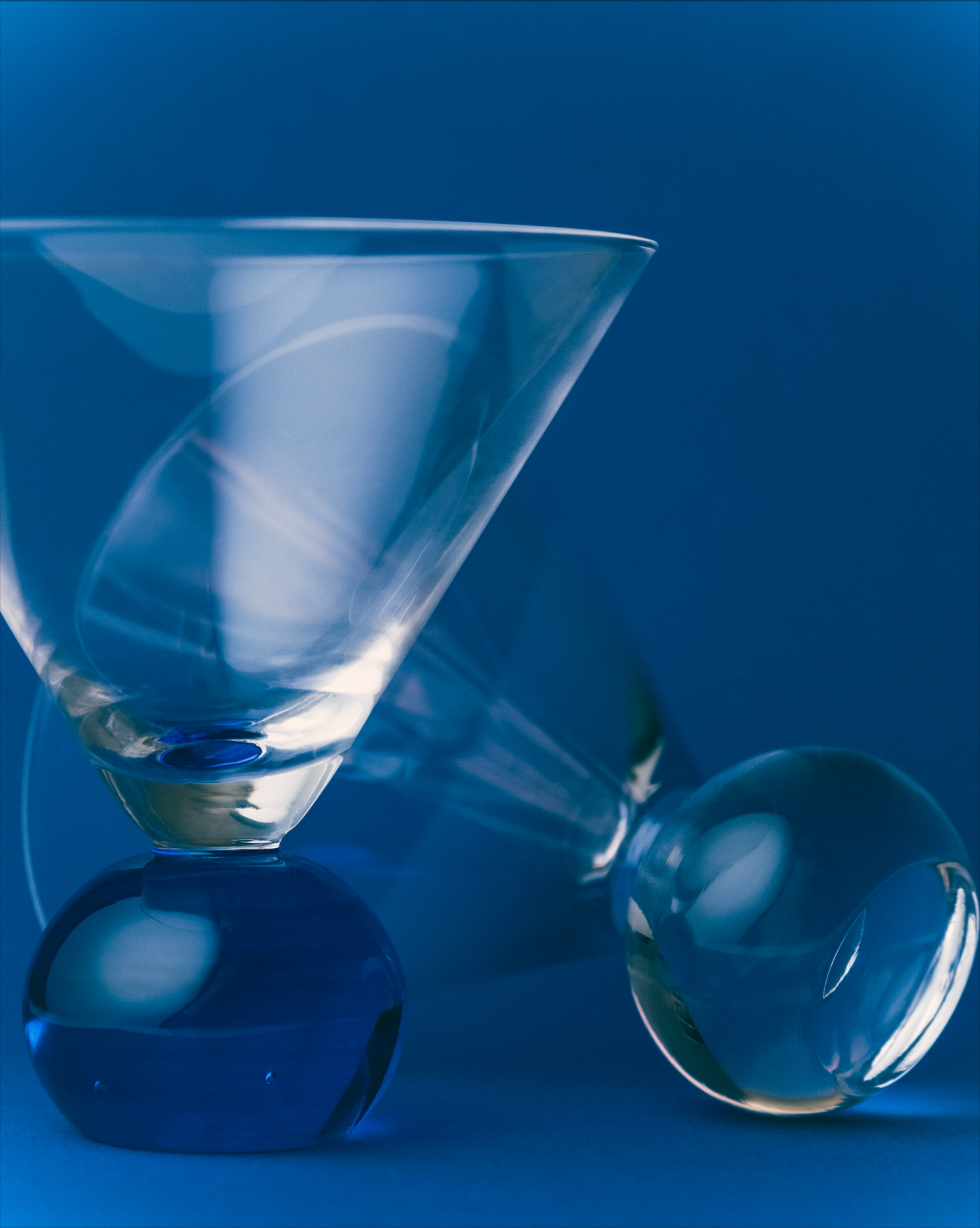 Cocktail Glasses, Cobalt Blue/ Clear - Set of 2