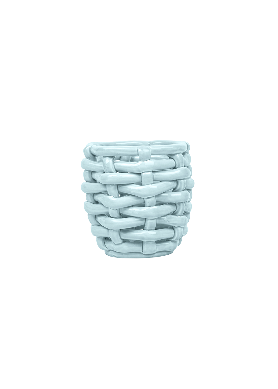 Small Sky Blue Basketweave Planter