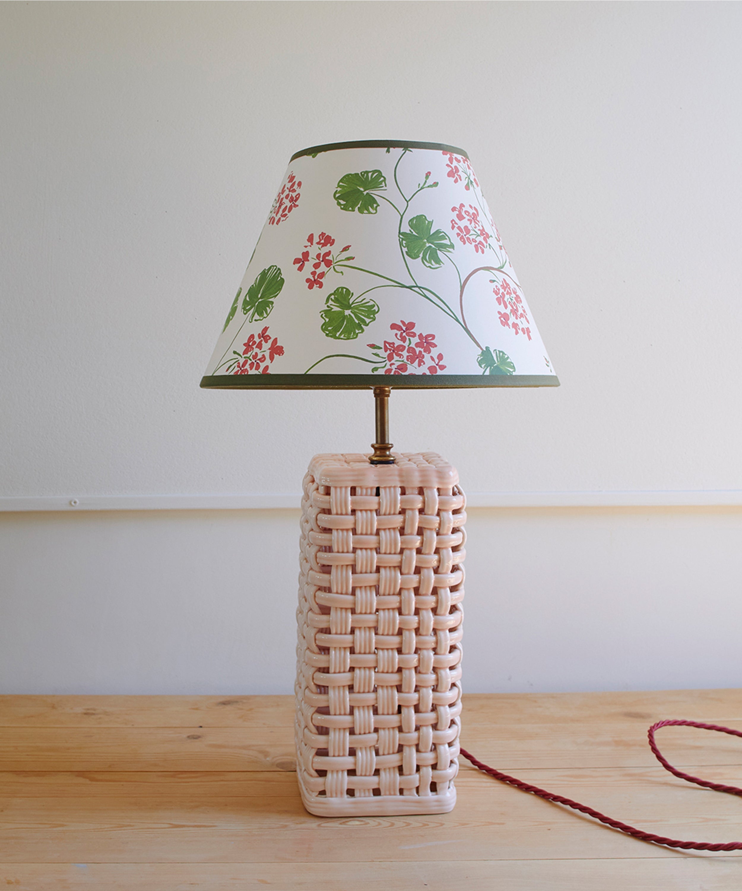 Geraniums, paper lampshade, empire