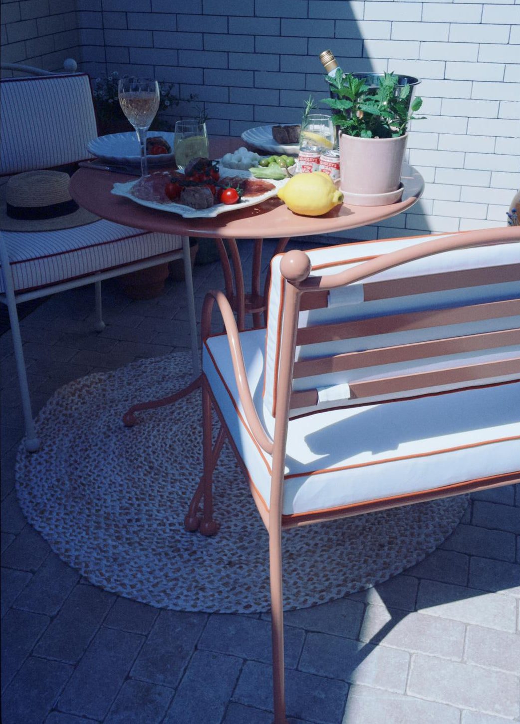 Panarea Armchair in Spritz, White & Orange Striped Upholstery