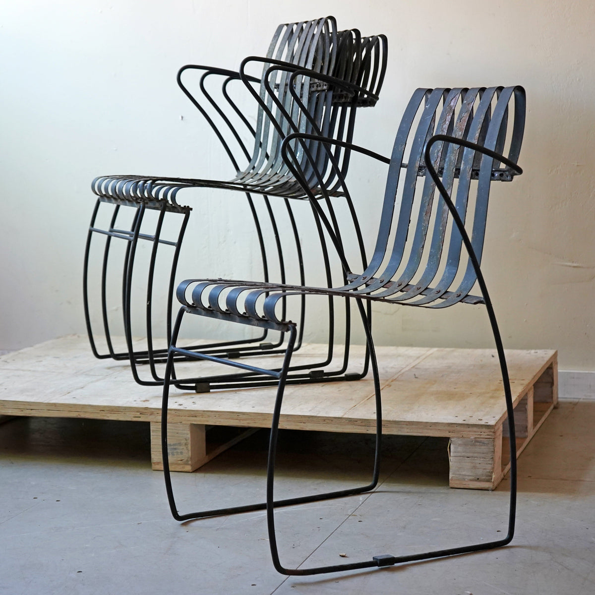 Four Stacking Metal Garden Chairs