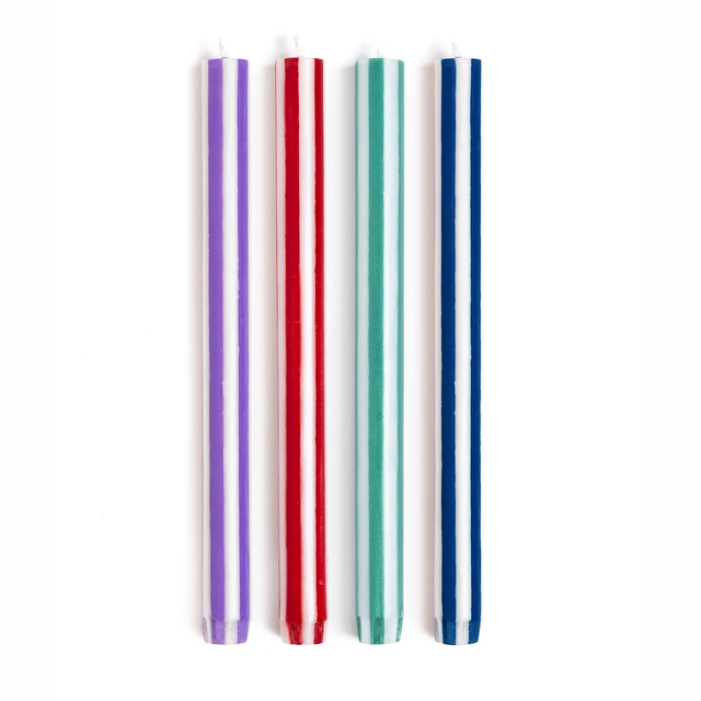 Stripe Dinner Candles | Mixed Set: White Strong