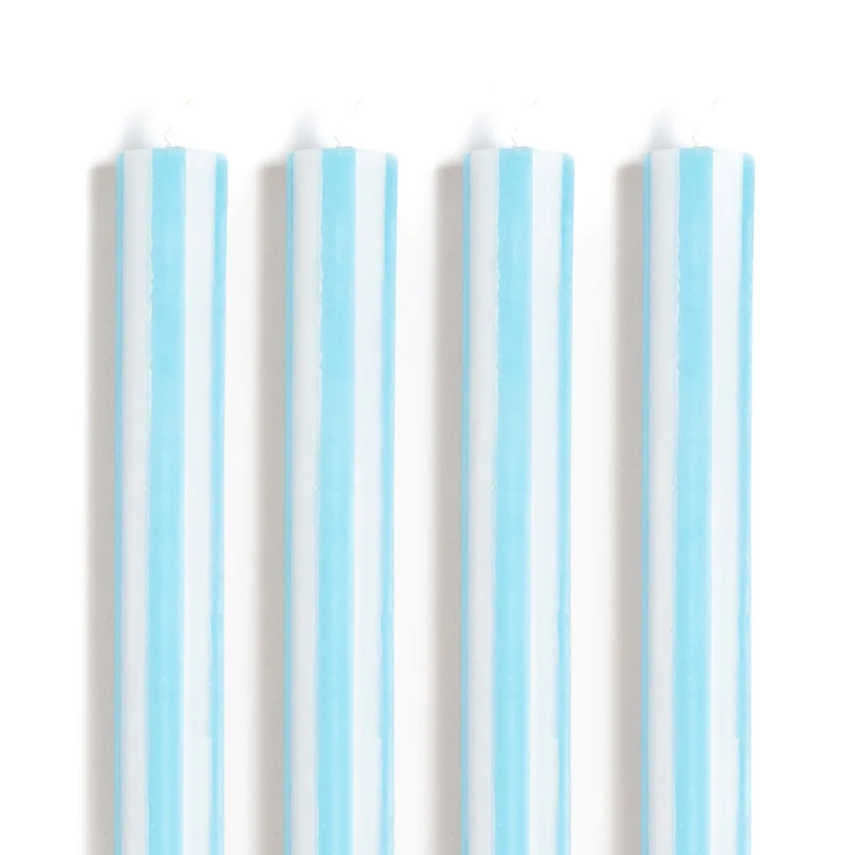 Stripe Dinner Candles | Sky Blue & White