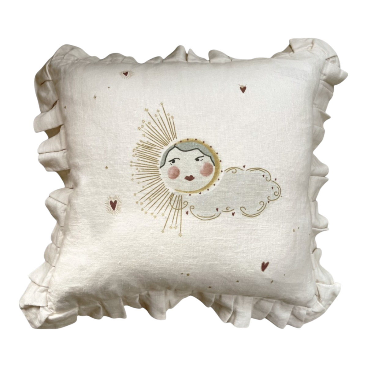 Linen ruffled cushion cover Love Sun