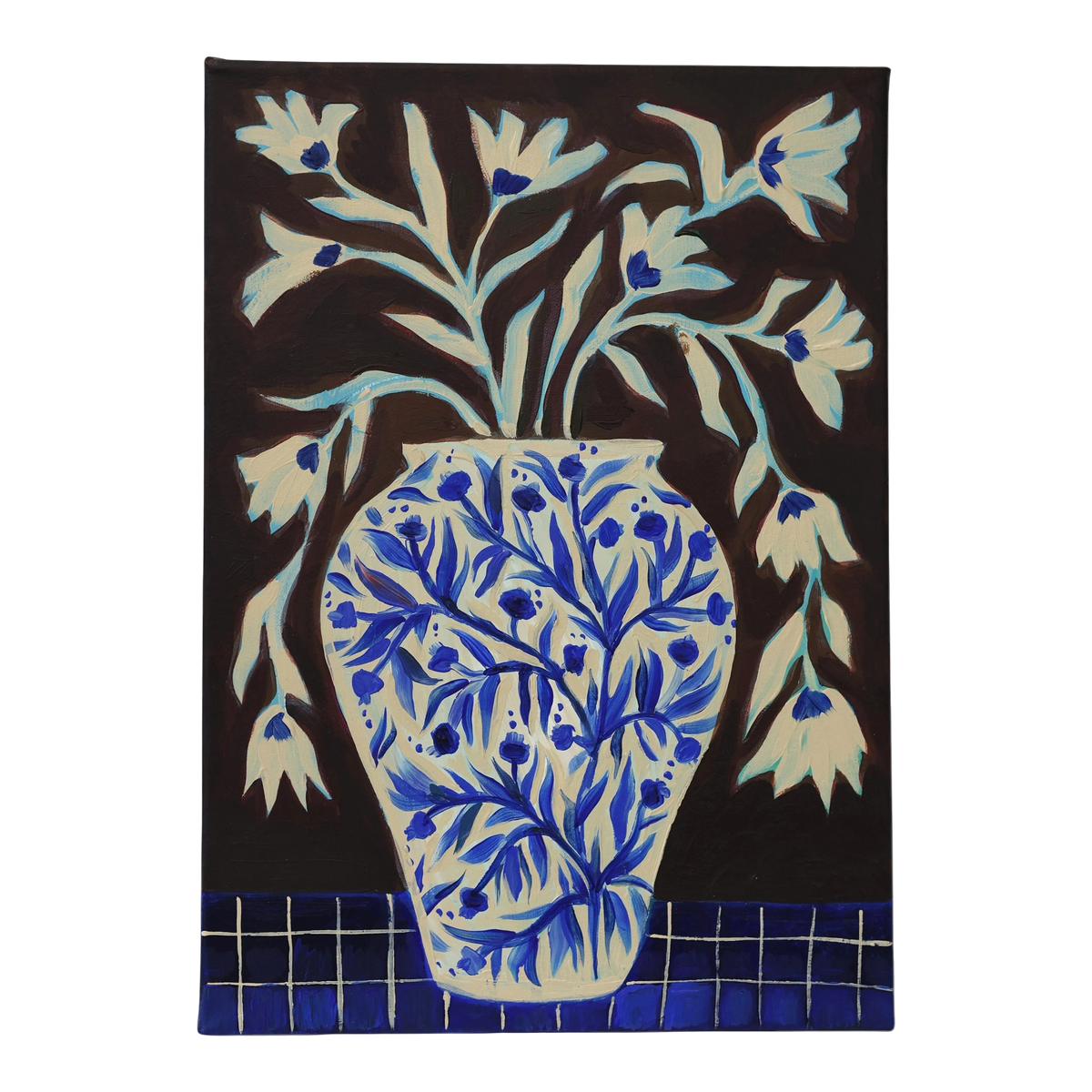 Blue Pomegranate Vase - Original Canvas Painting