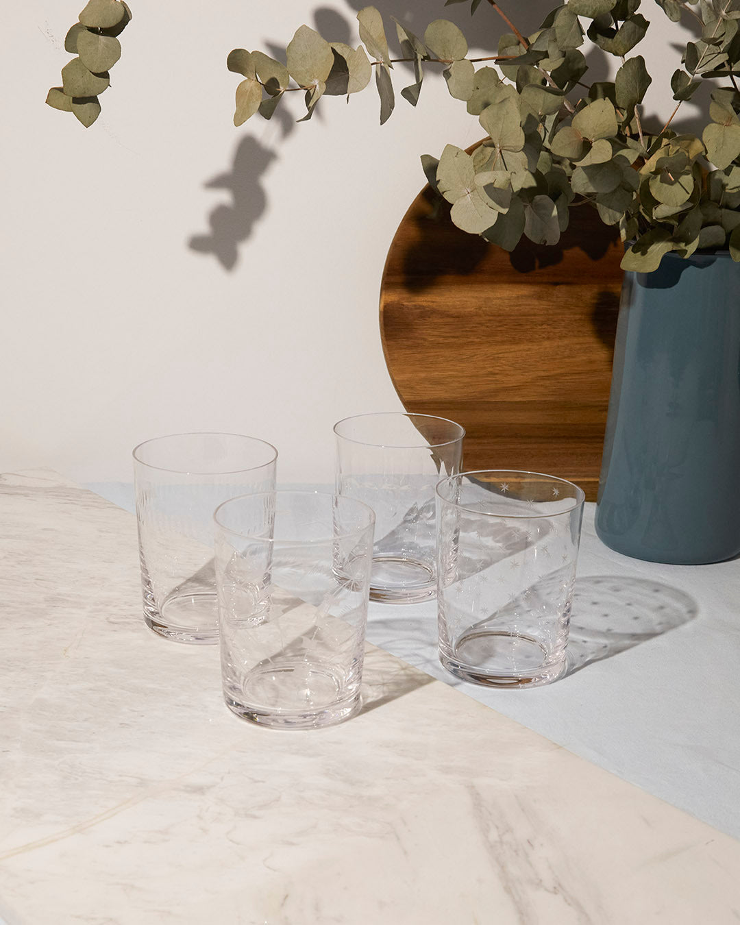 A Set of Four Crystal Large Tumblers with Spears Design