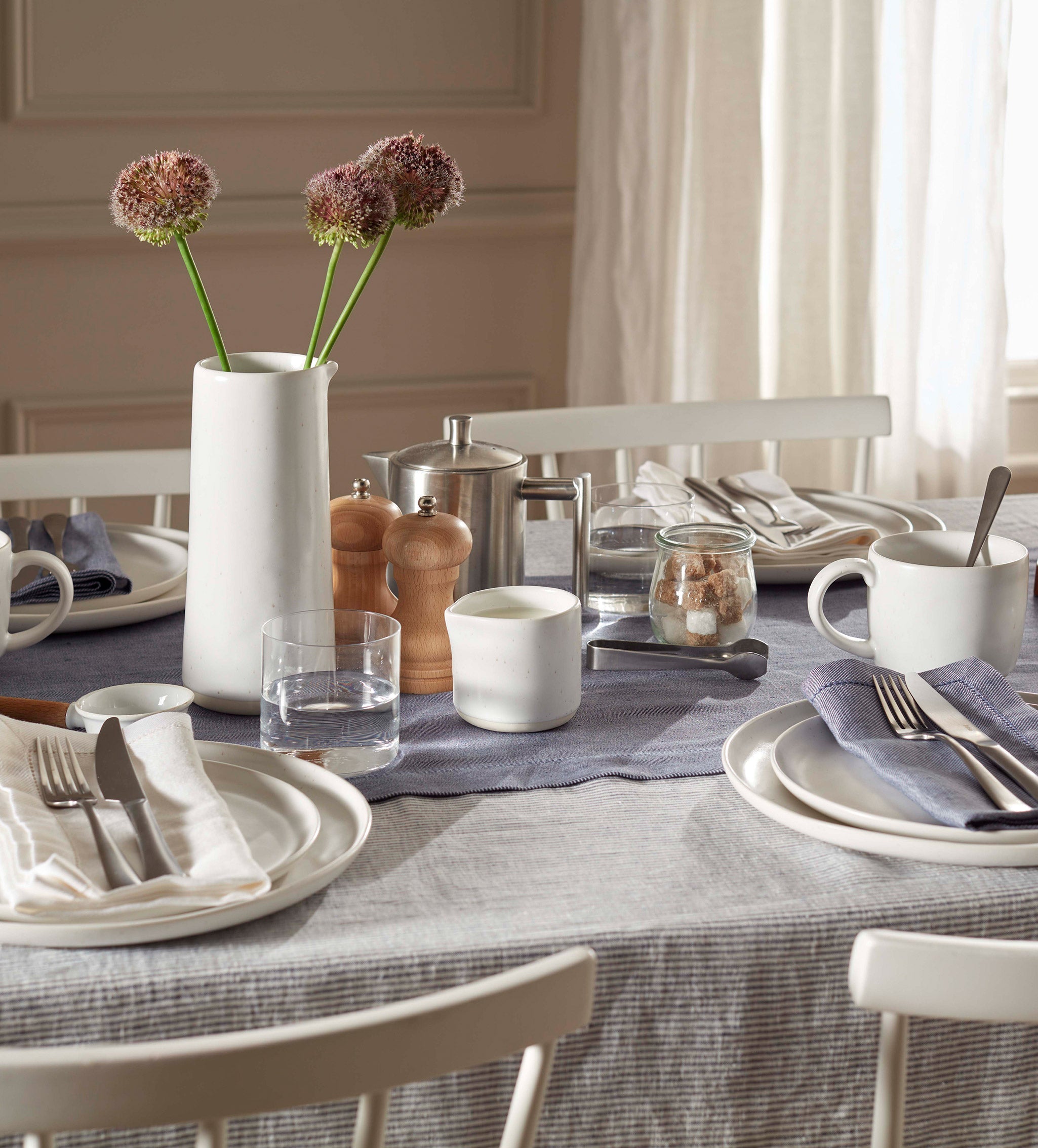 French Blue Sid Stripe 100% Linen Tablecloth