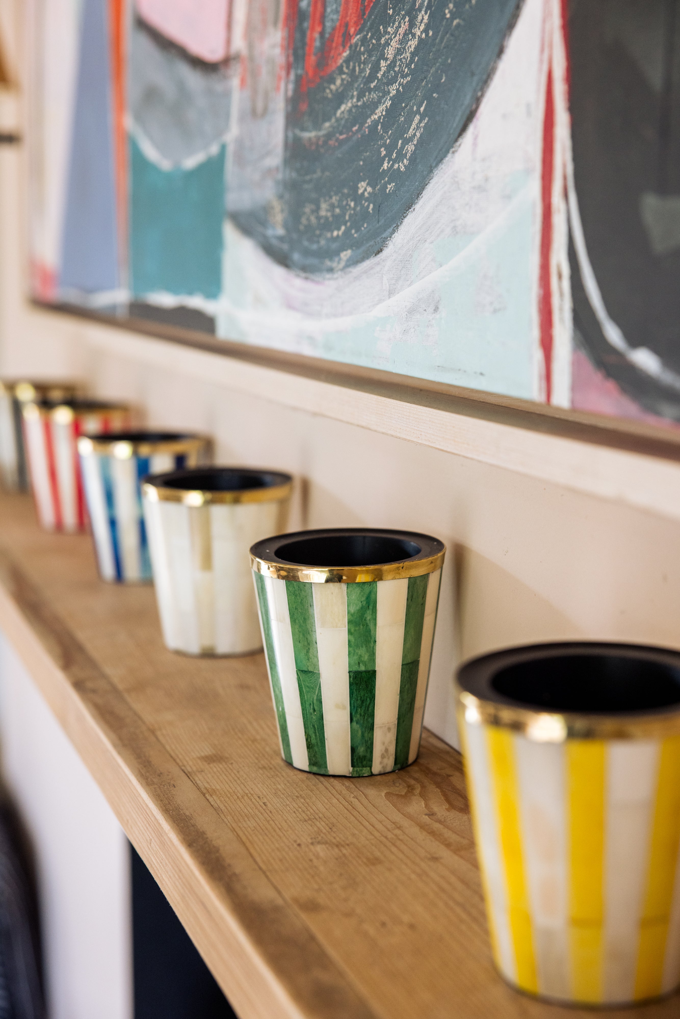 Inlay Brush Pot | Beige & White | Striped