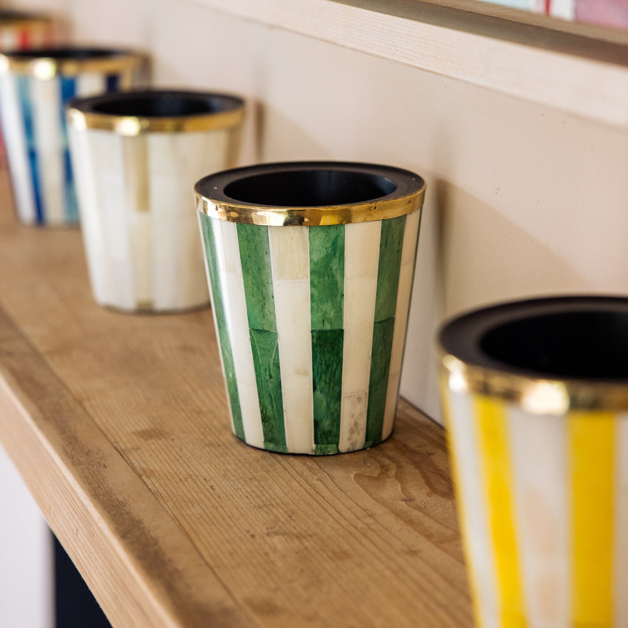Striped Inlay Brush Pot | Green & White