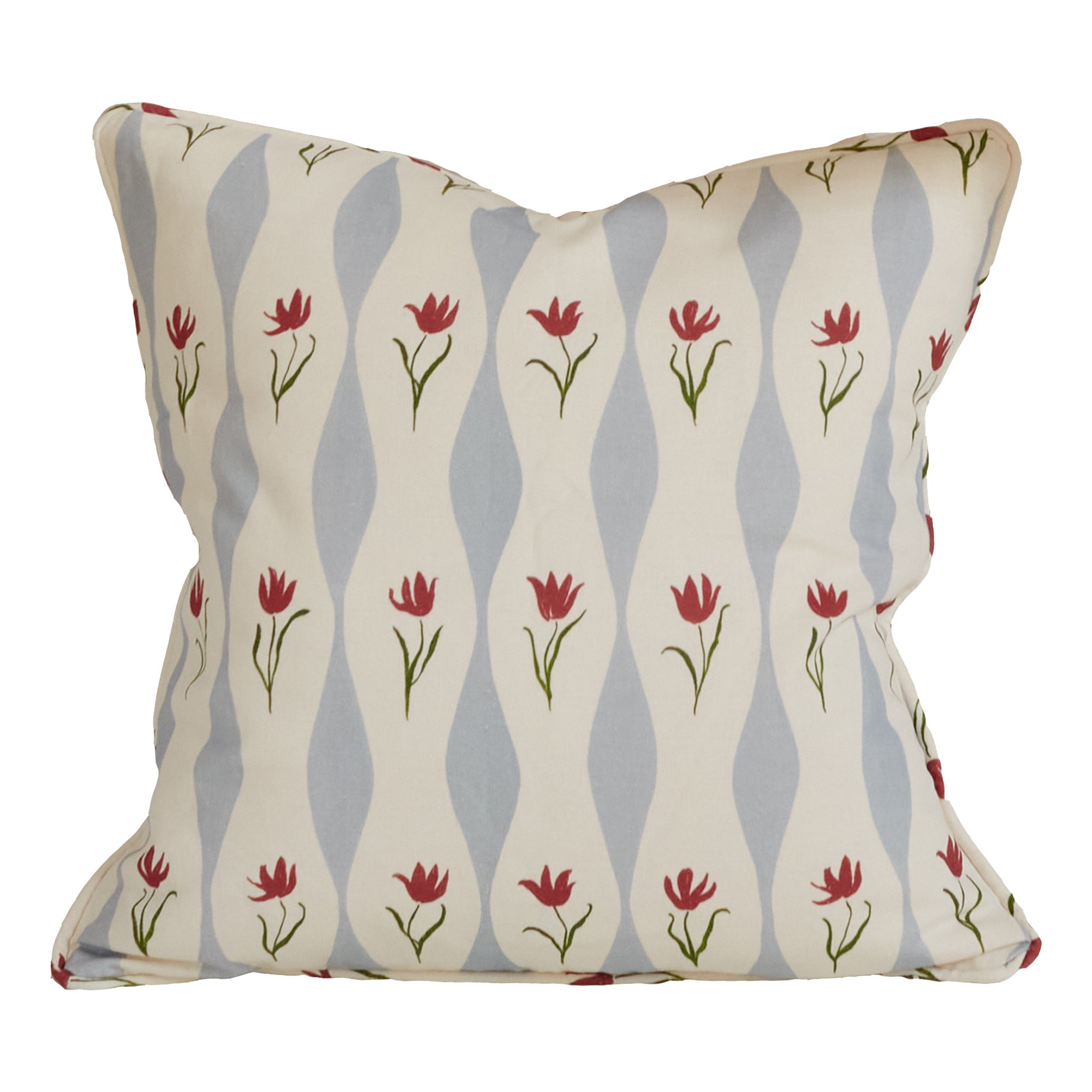 Tulip Wave, piped cushion (sky)