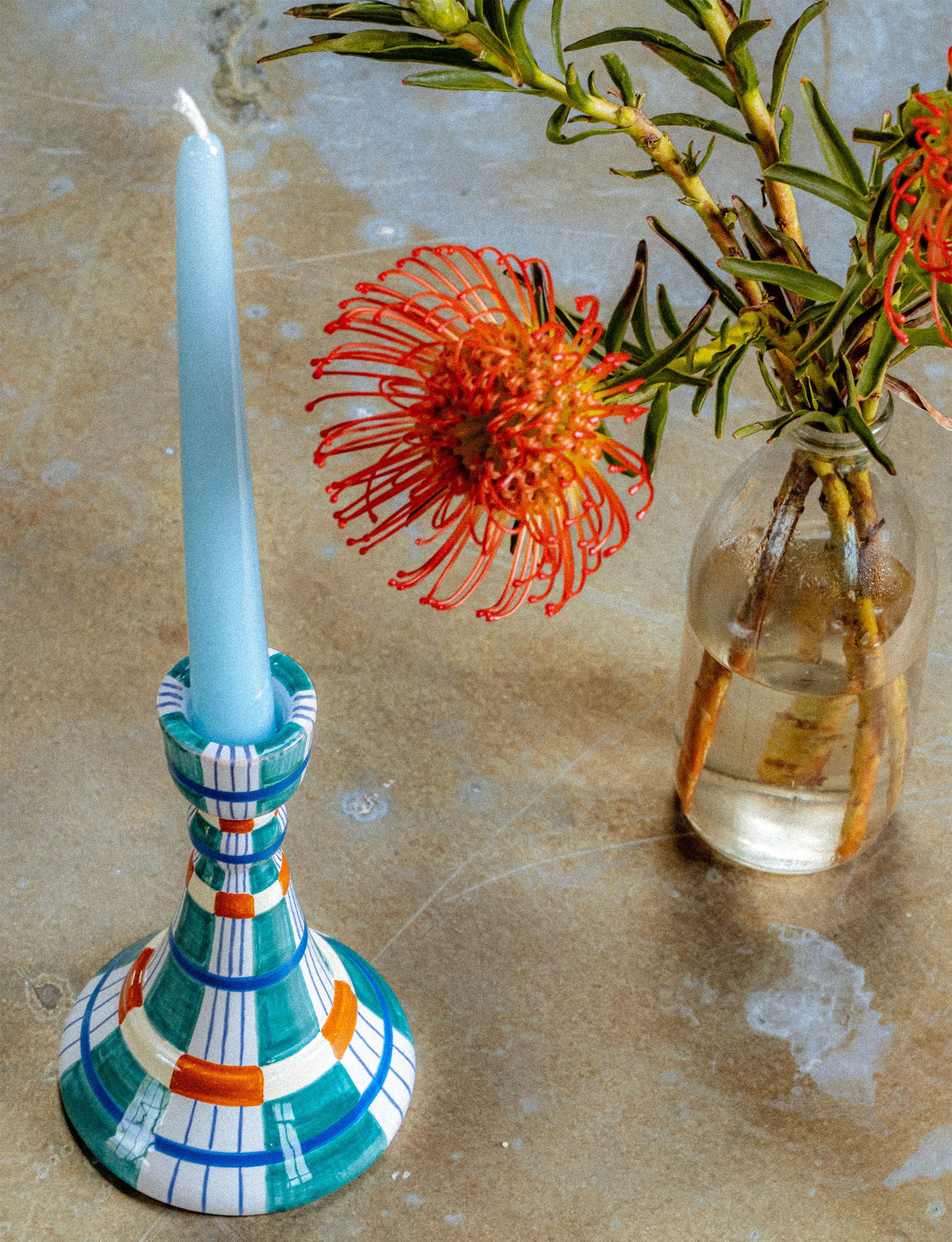 Kente Candlestick, Turquoise