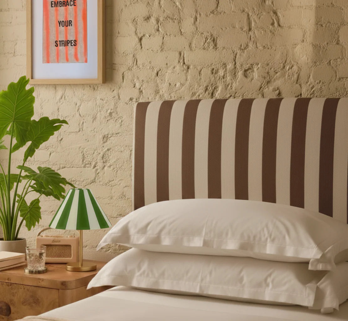 Striped Upholstered Linen Headboard | Double