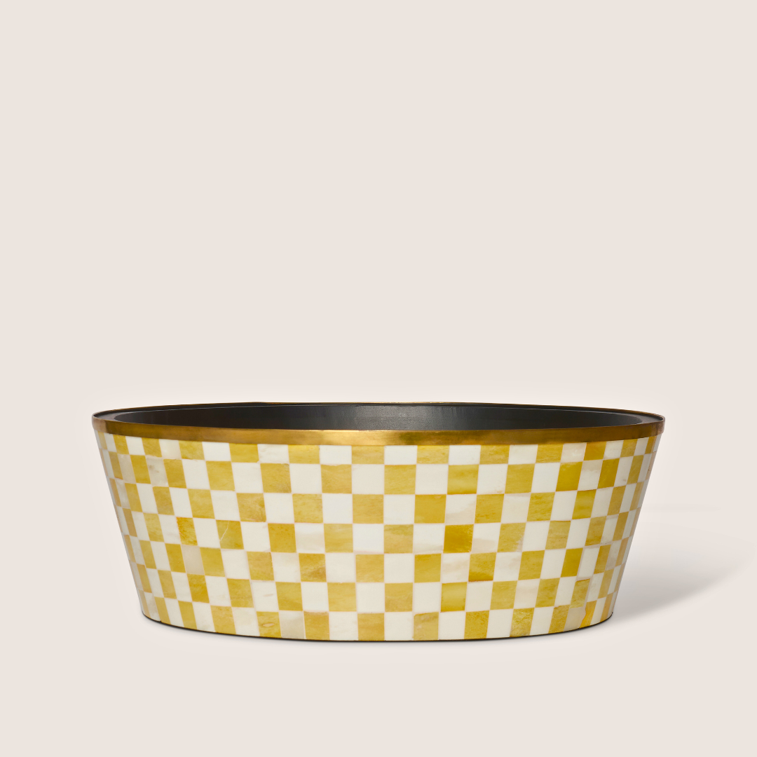 Round Inlay Planter | Large |Yellow | Chequered