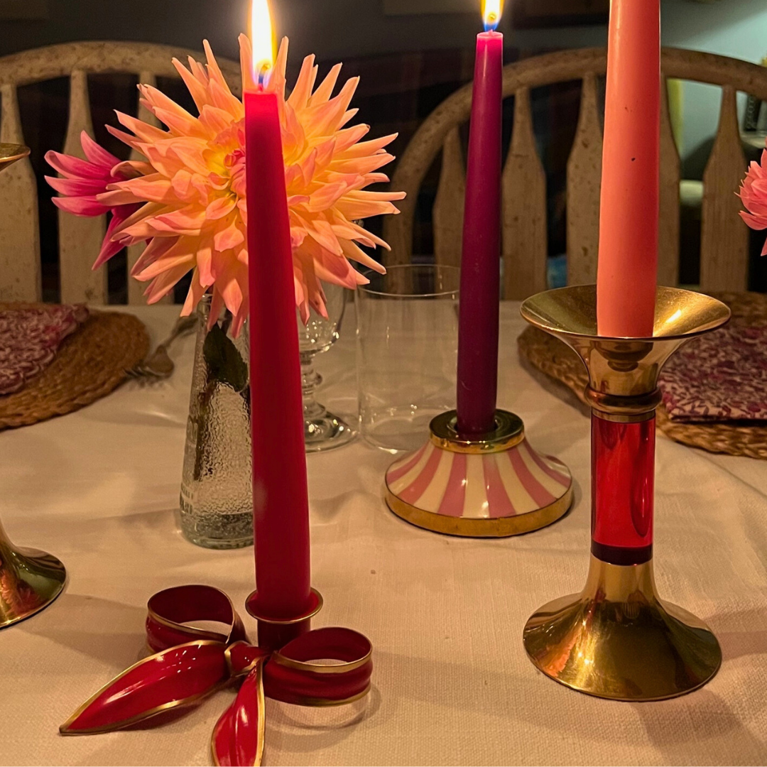 A Pair of Bow Candleholders | Ruby Red