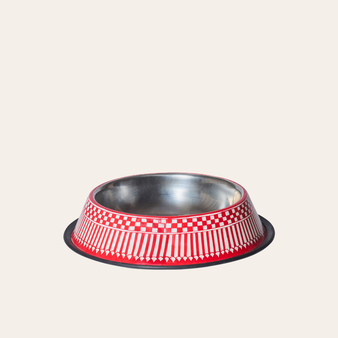Hand Painted Dog Bowl | Large | Red & White Striped