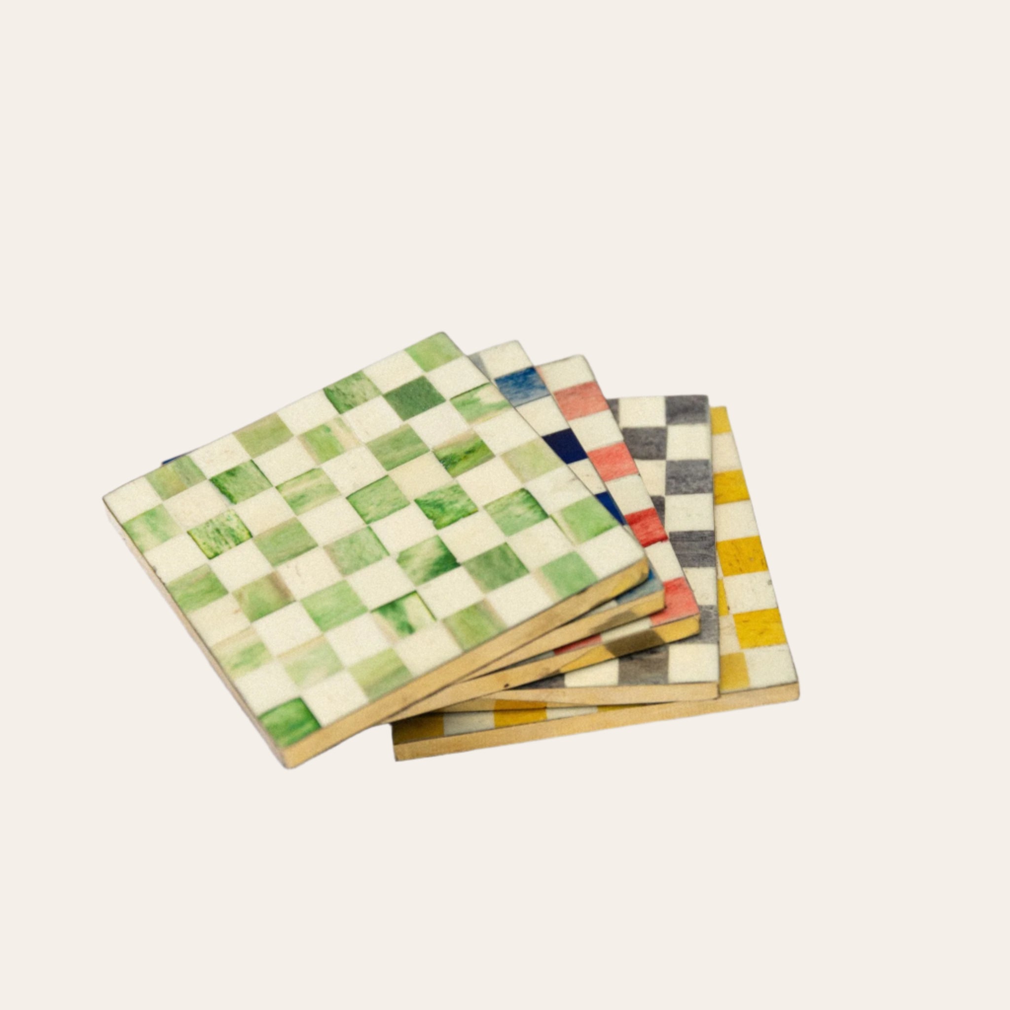 Set of Coasters | Inlay Chequered| Multi Coloured