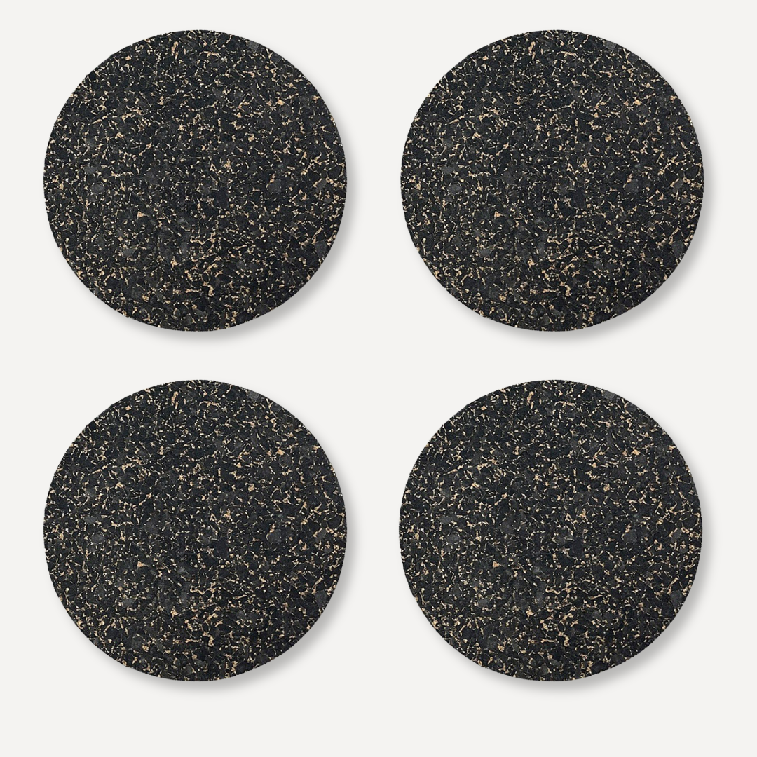 Charcoal Speckled Round Cork Coasters | Set of 4
