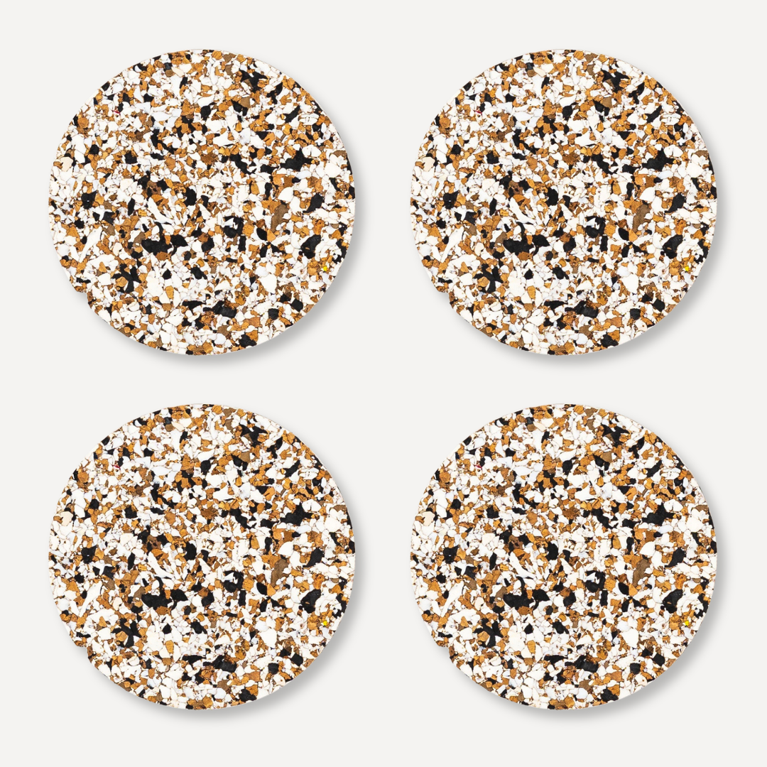 Black Speckled Round Cork Coasters | Set of 4