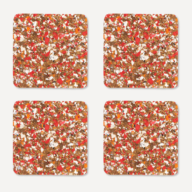 Red Speckled Square Cork Coasters | Set of 4