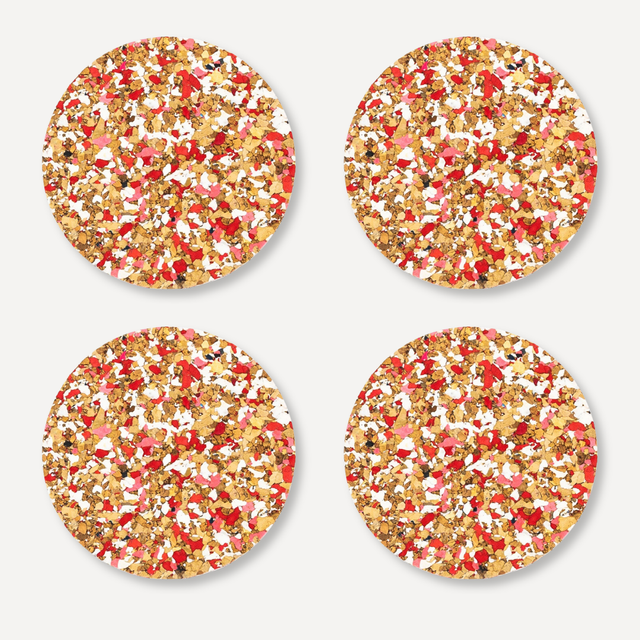 Red Speckled Round Cork Coasters | Set of 4