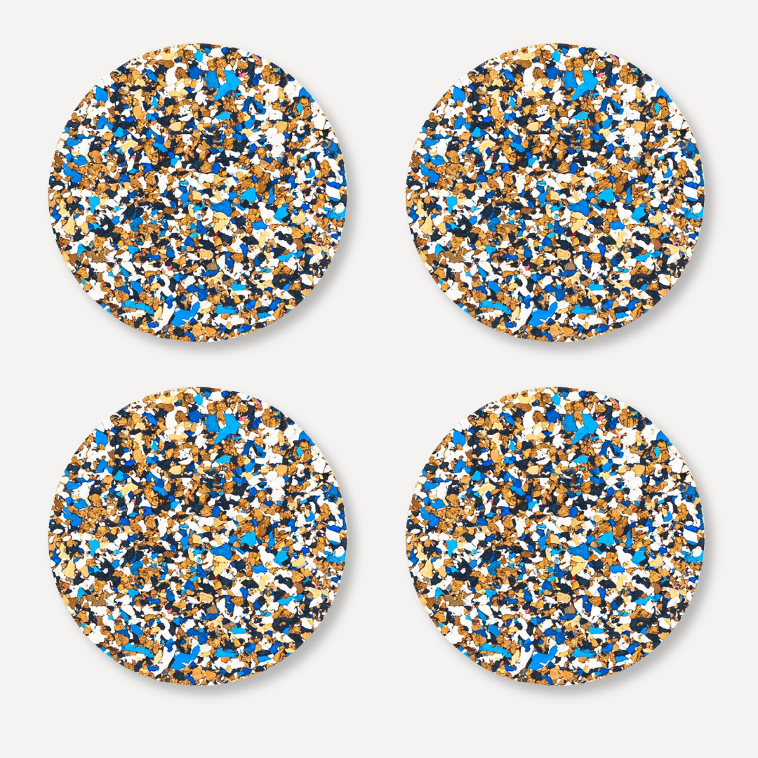 Blue Speckled Round Cork Coasters | Set of 4