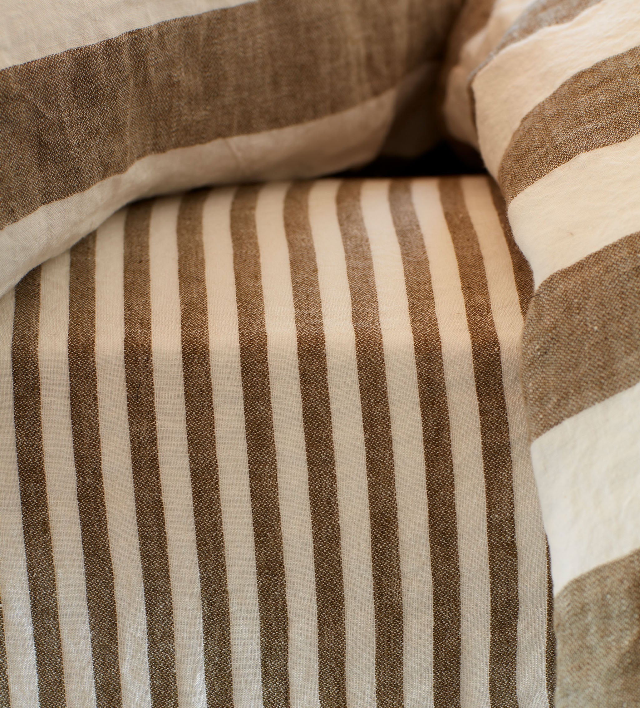 Dark Olive Cora Stripe 100% Linen Fitted Sheet