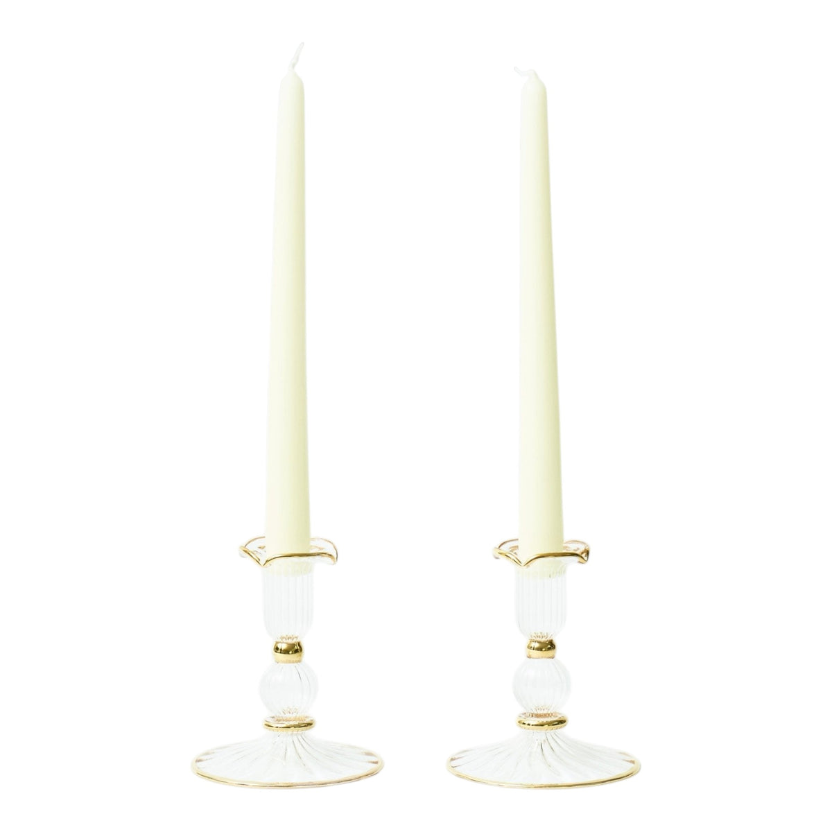 Gold rimmed Savannah Candleholders  (Set of 2)