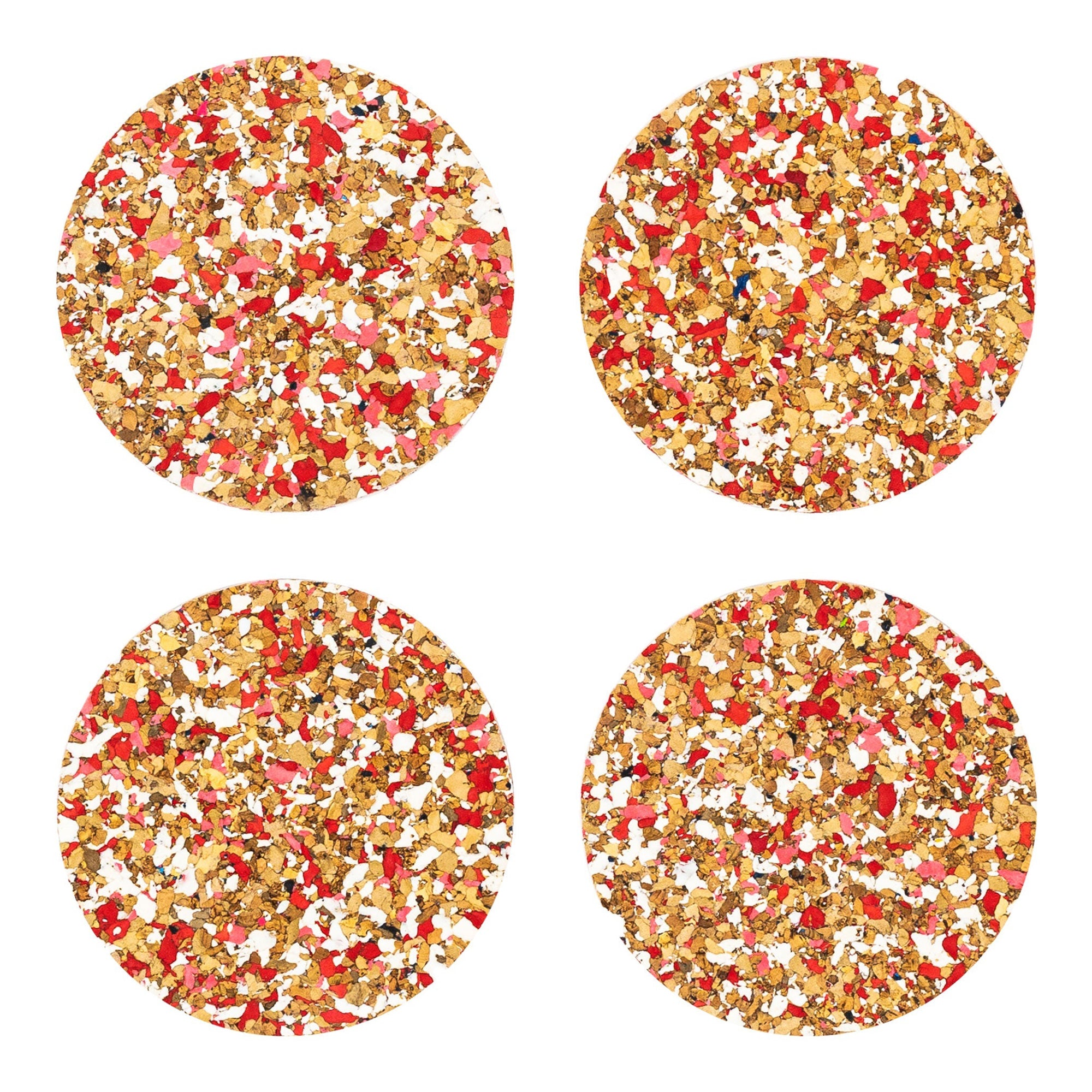 Red Speckled Round cork Coasters - Set of 4