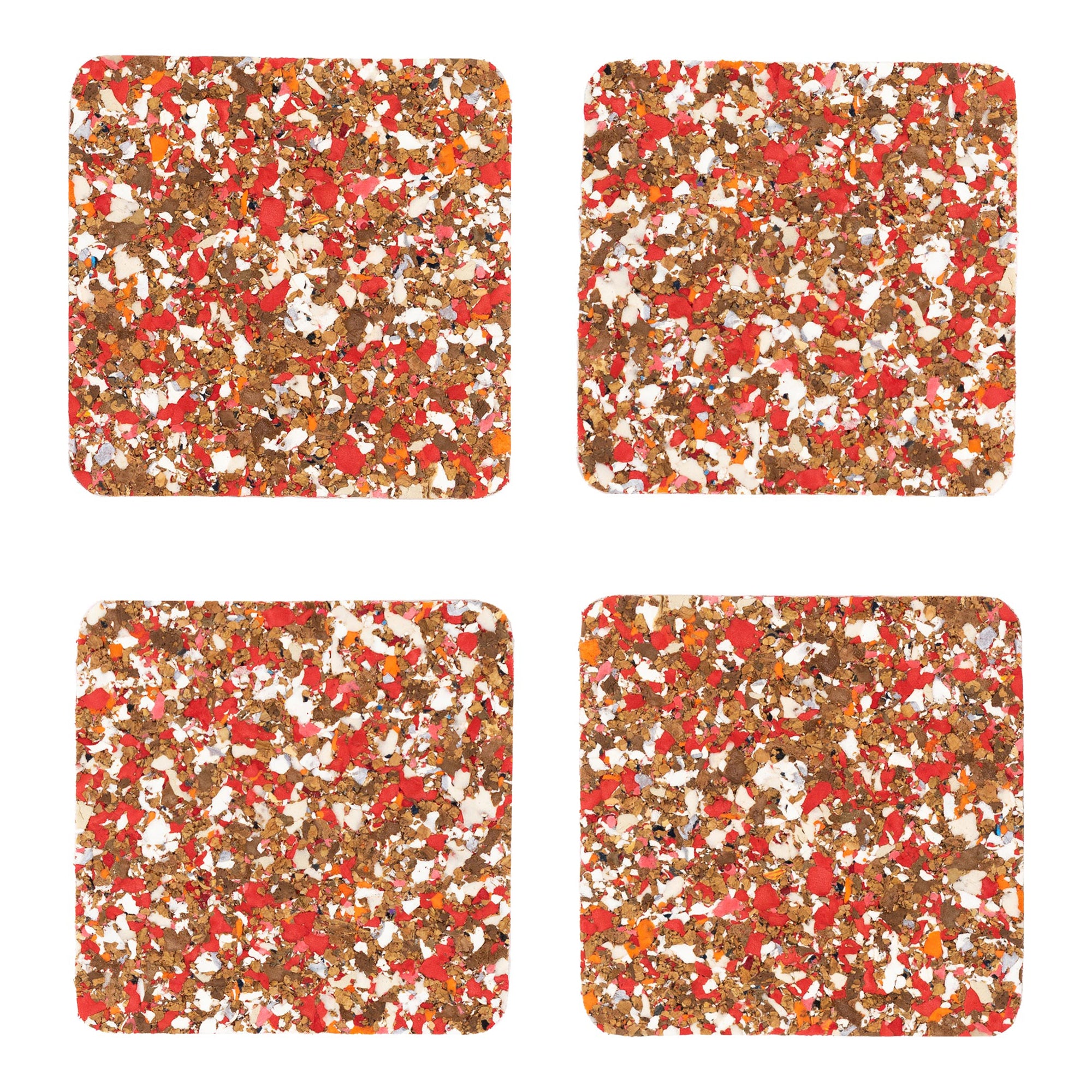 Red Speckled Square Cork Coasters - Set of 4