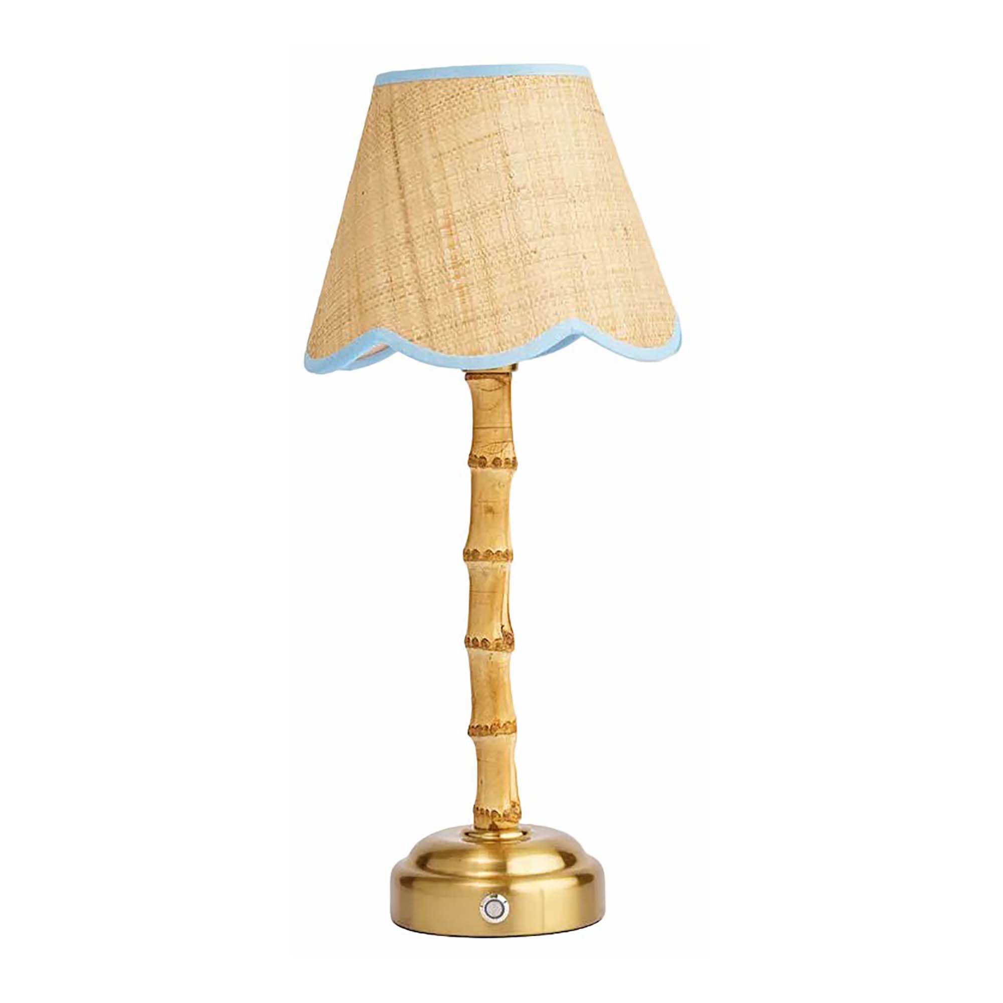 Bamboo Table Lamp with Blue Raffia Lampshade