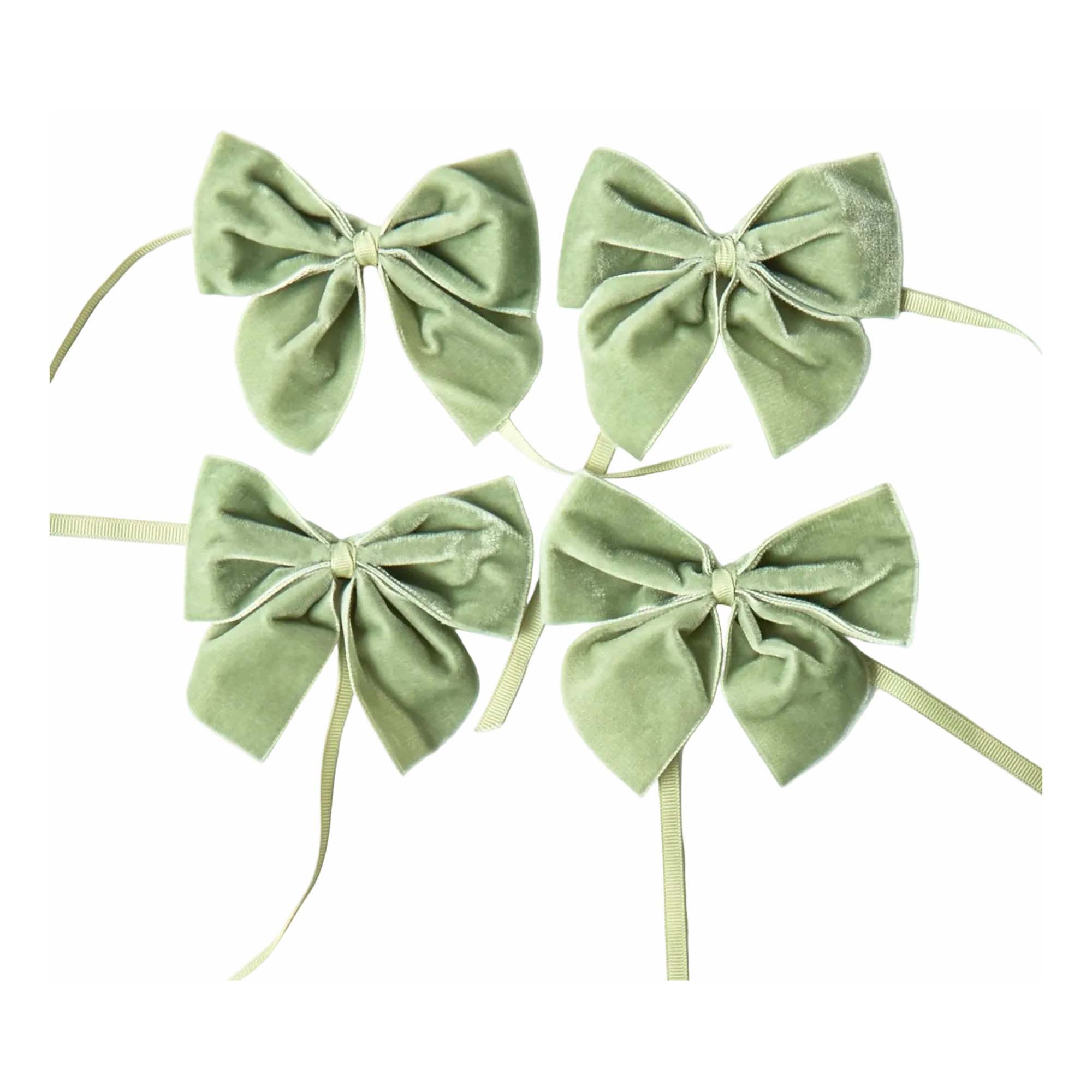 Sage Green Velvet Bow Napkin Ring (Set of 4)