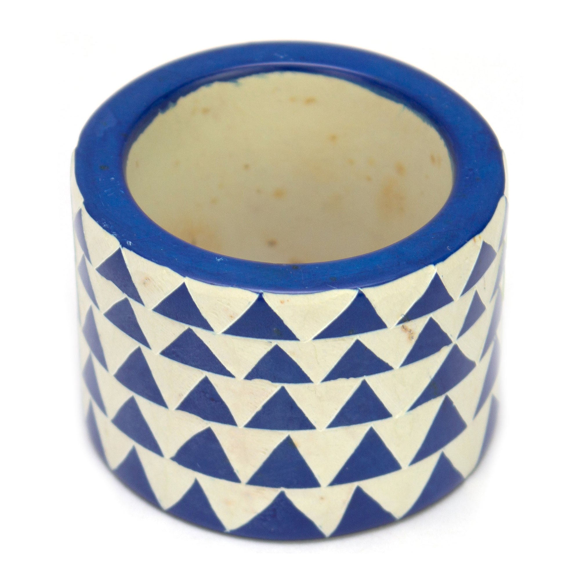 Hand Carved Soapstone Napkin Ring 'Blue Triangles'