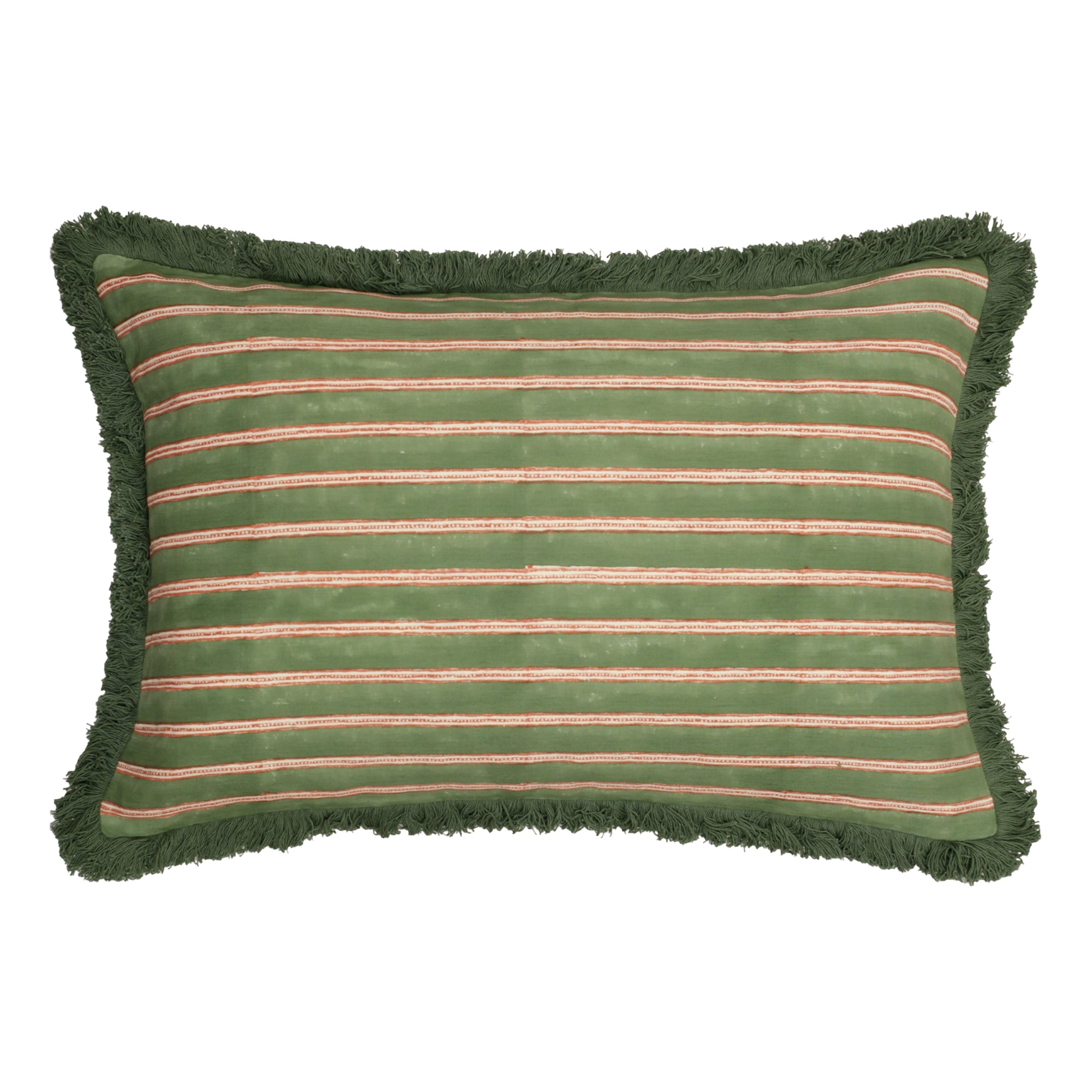 Edo Stripe Cushion - Moss Green and Pink