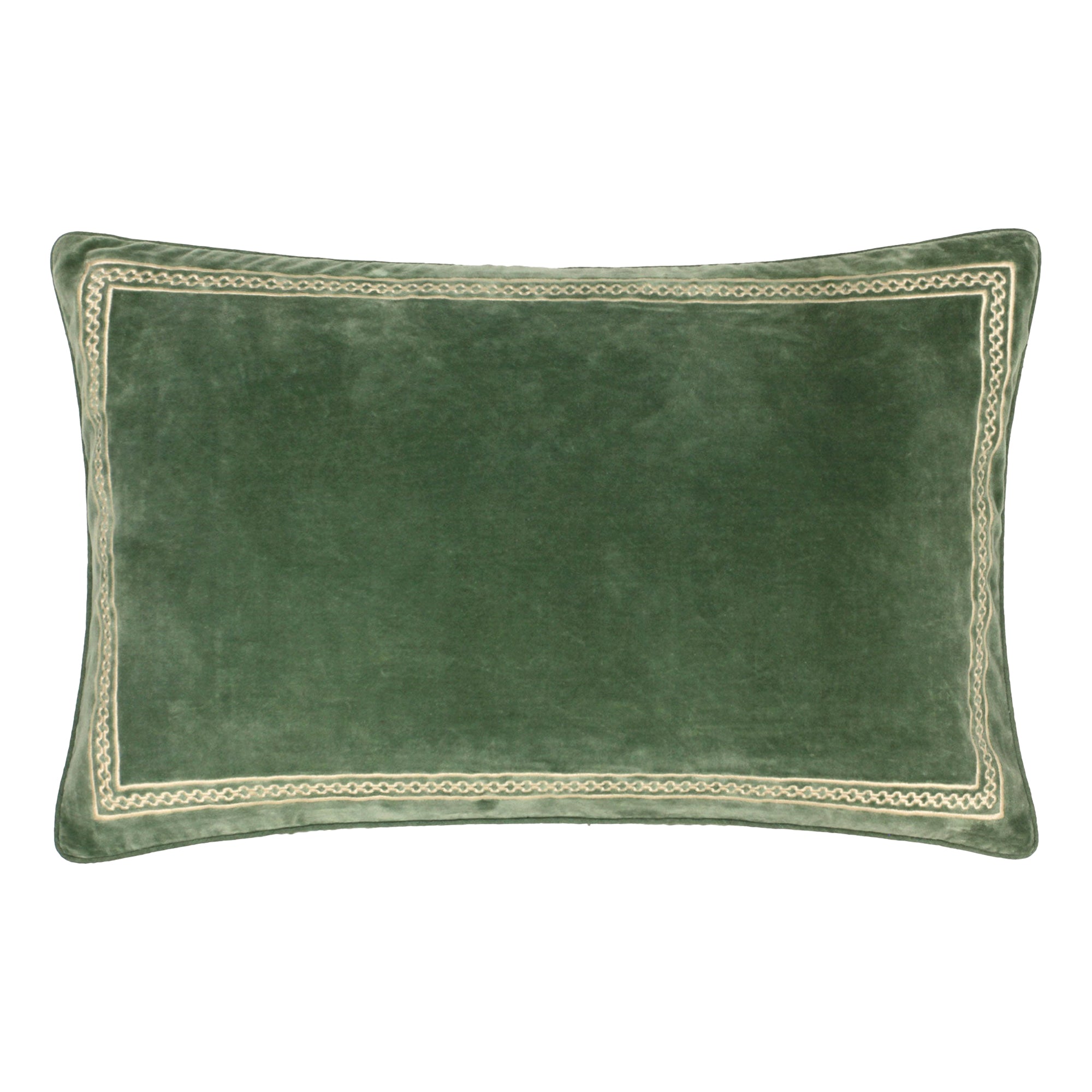 Shisho Embroidered Velvet Cushion - Forest Green