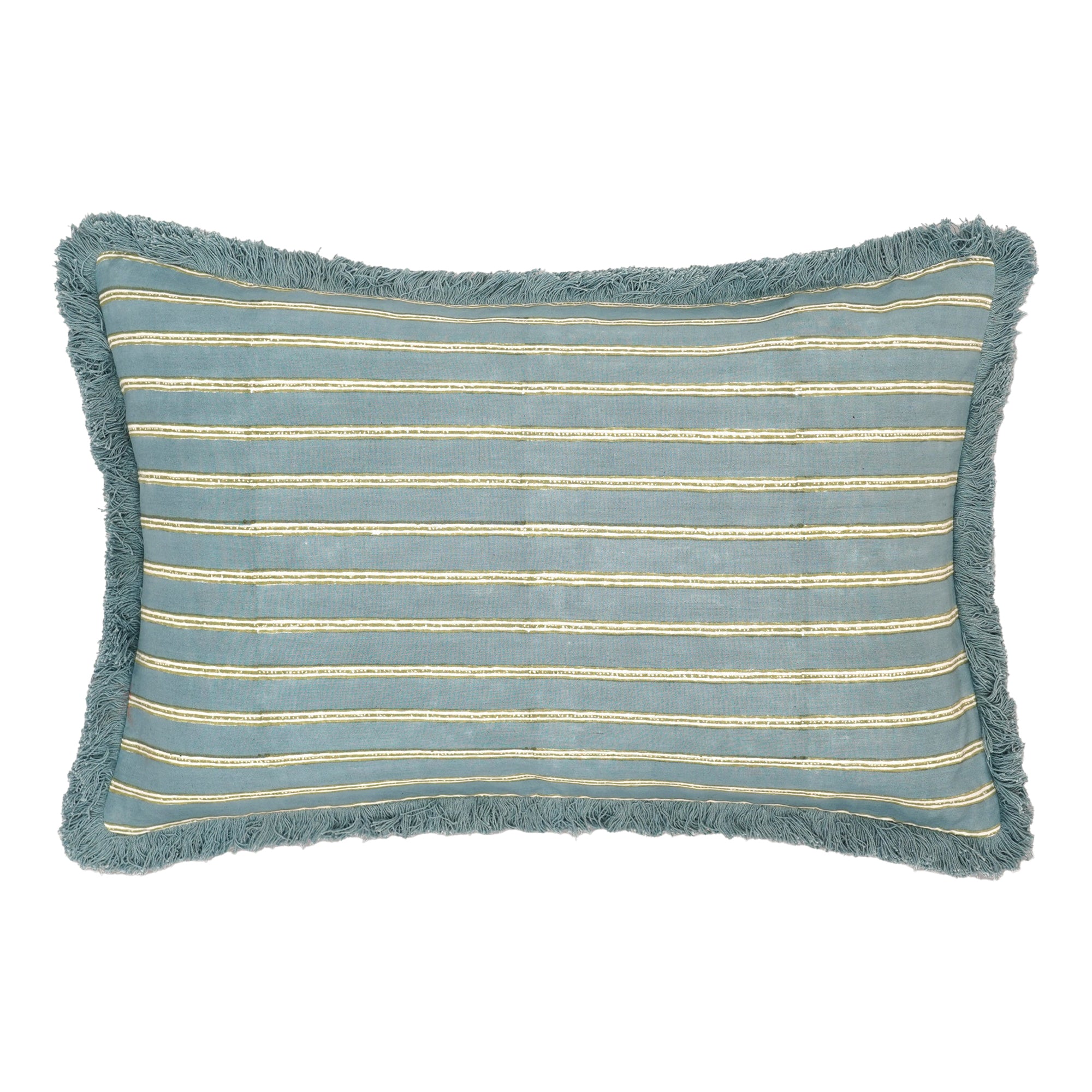 Edo Stripe Cushion - Blue and Sage Green