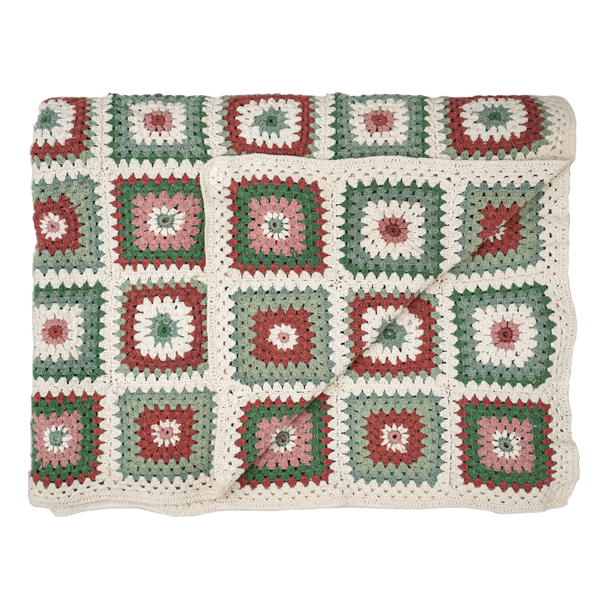 Crochet Throw - Green and Pink