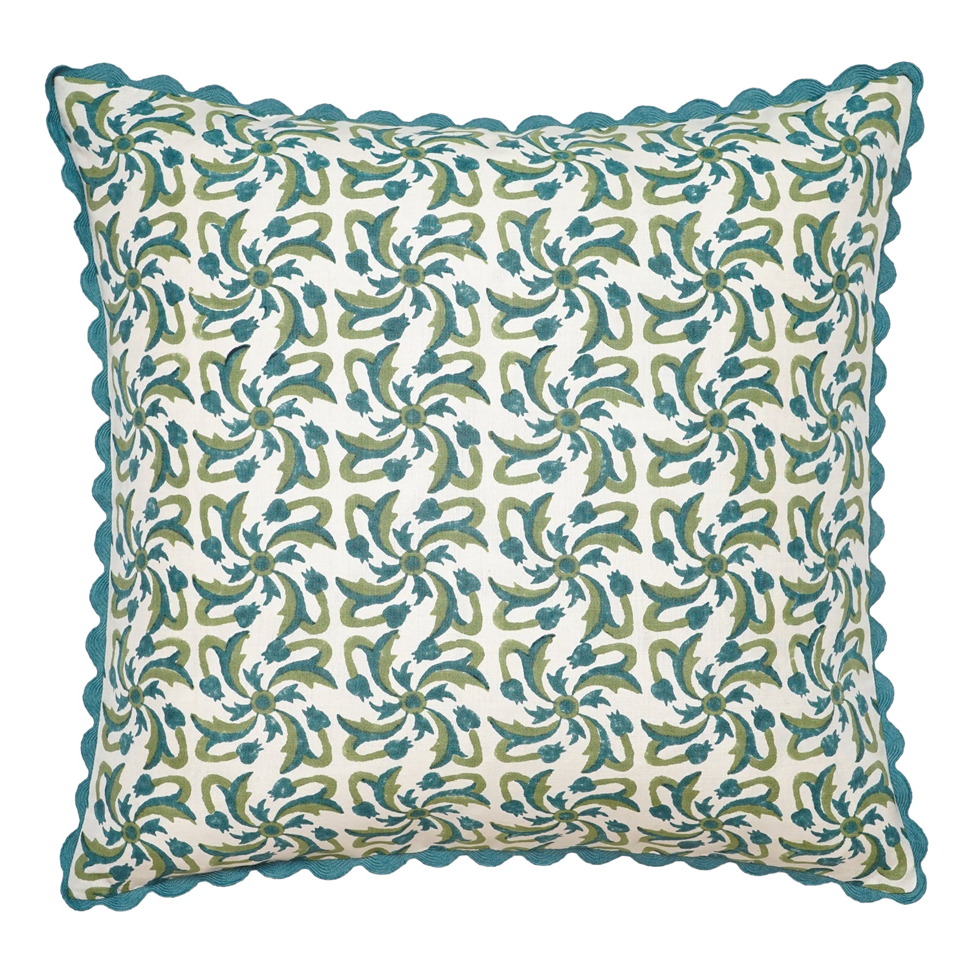 Rueda Tile Print Cushion - Blue & Green