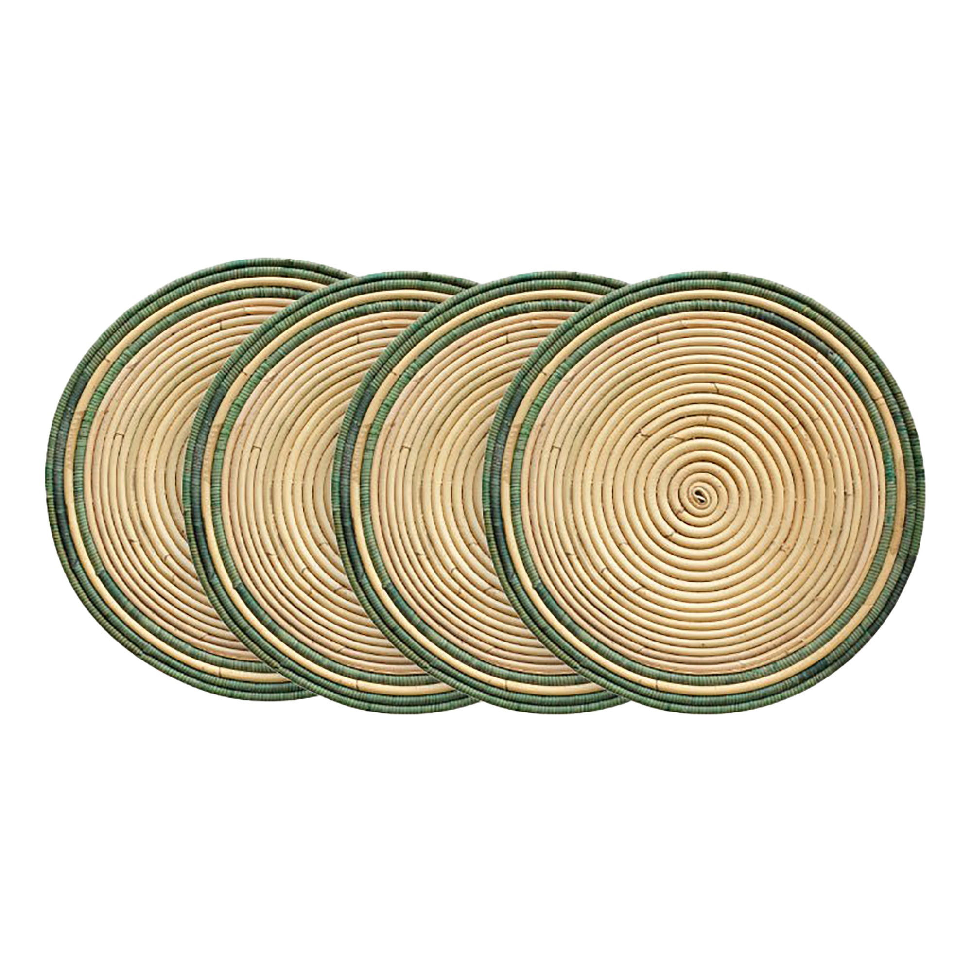 Handwoven Circular Rattan Placemats, Set Of Four - Green