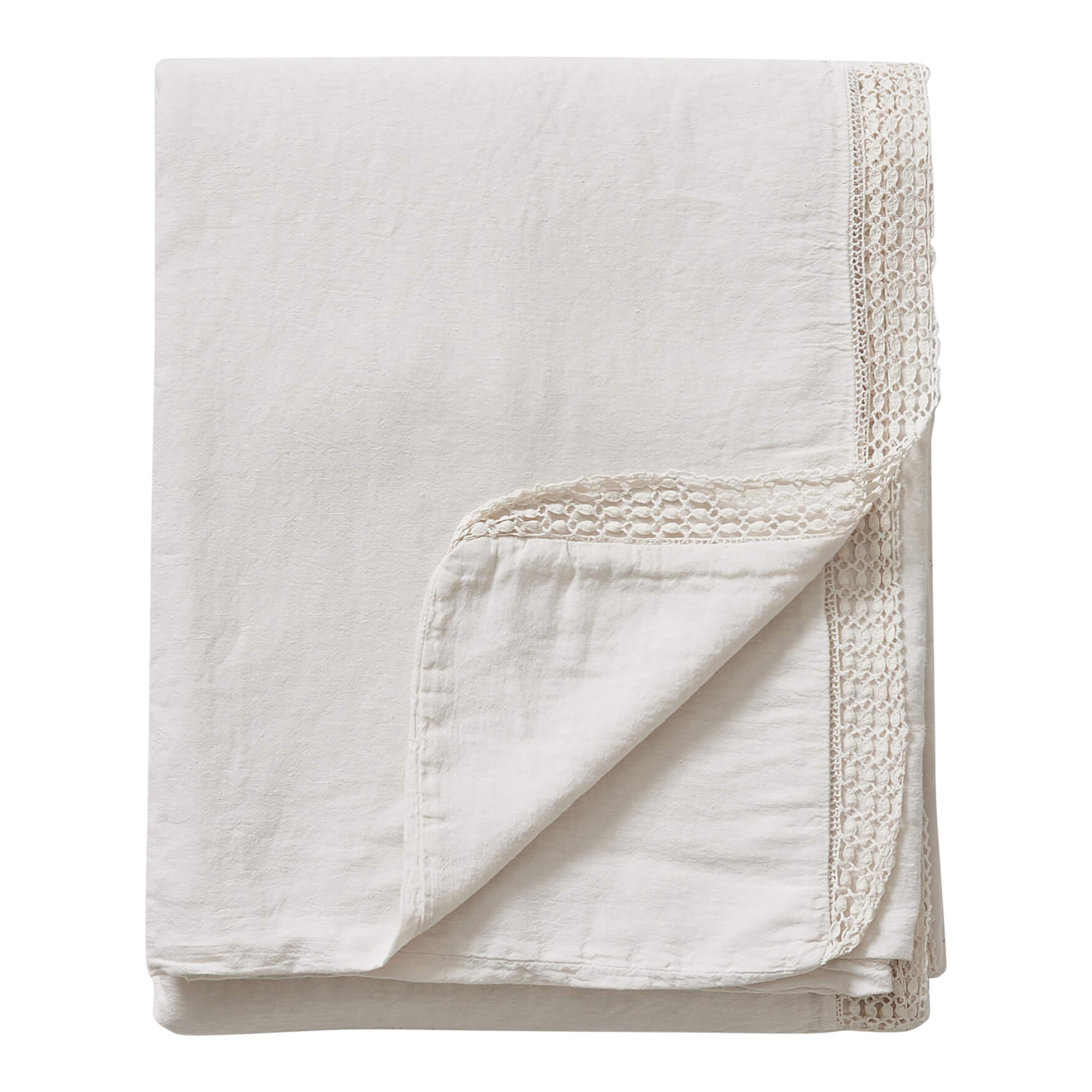 Washed Linen Cotton Duvet Cover with Lace Edge - Chalk