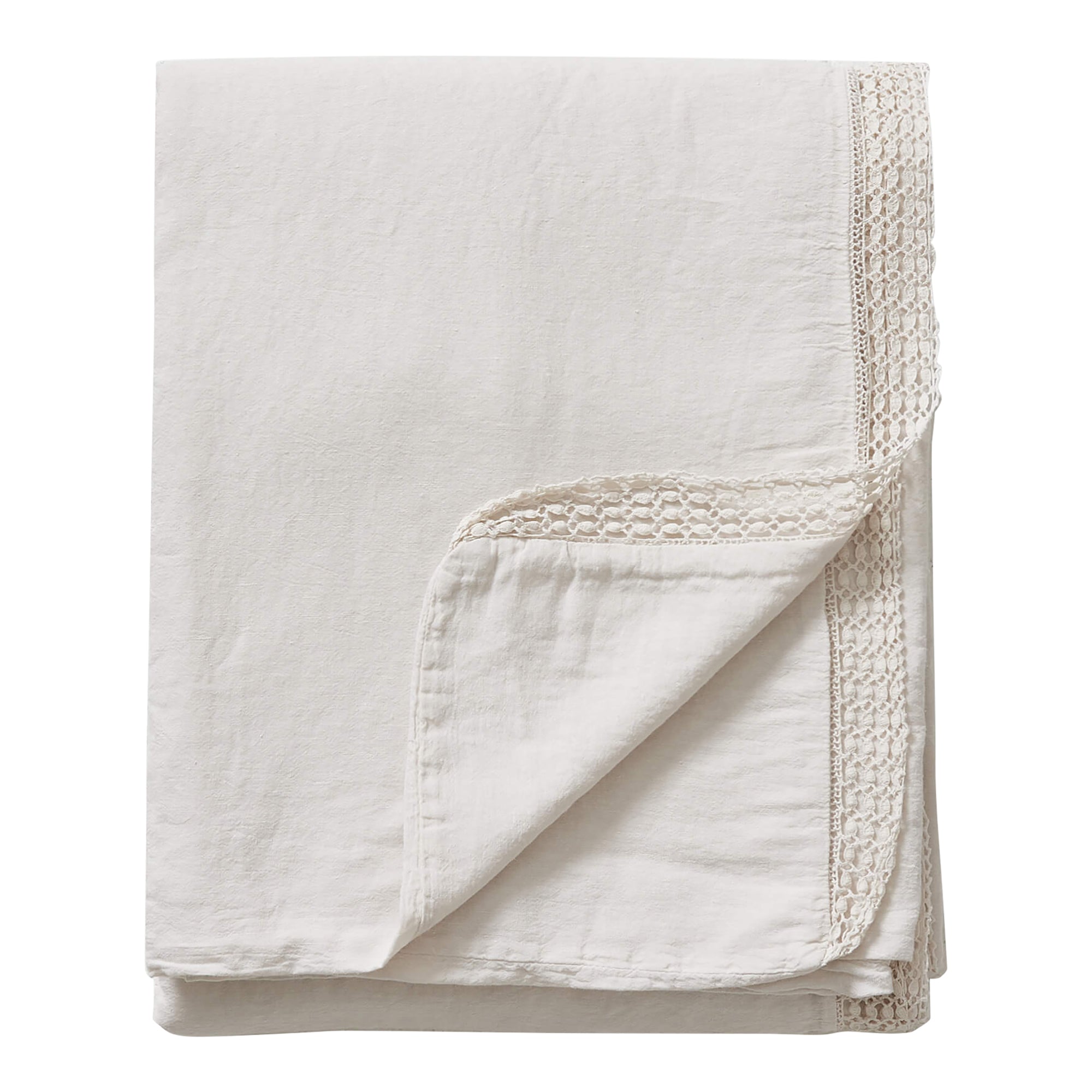 Washed Linen Cotton Duvet Cover with Lace Edge - Chalk