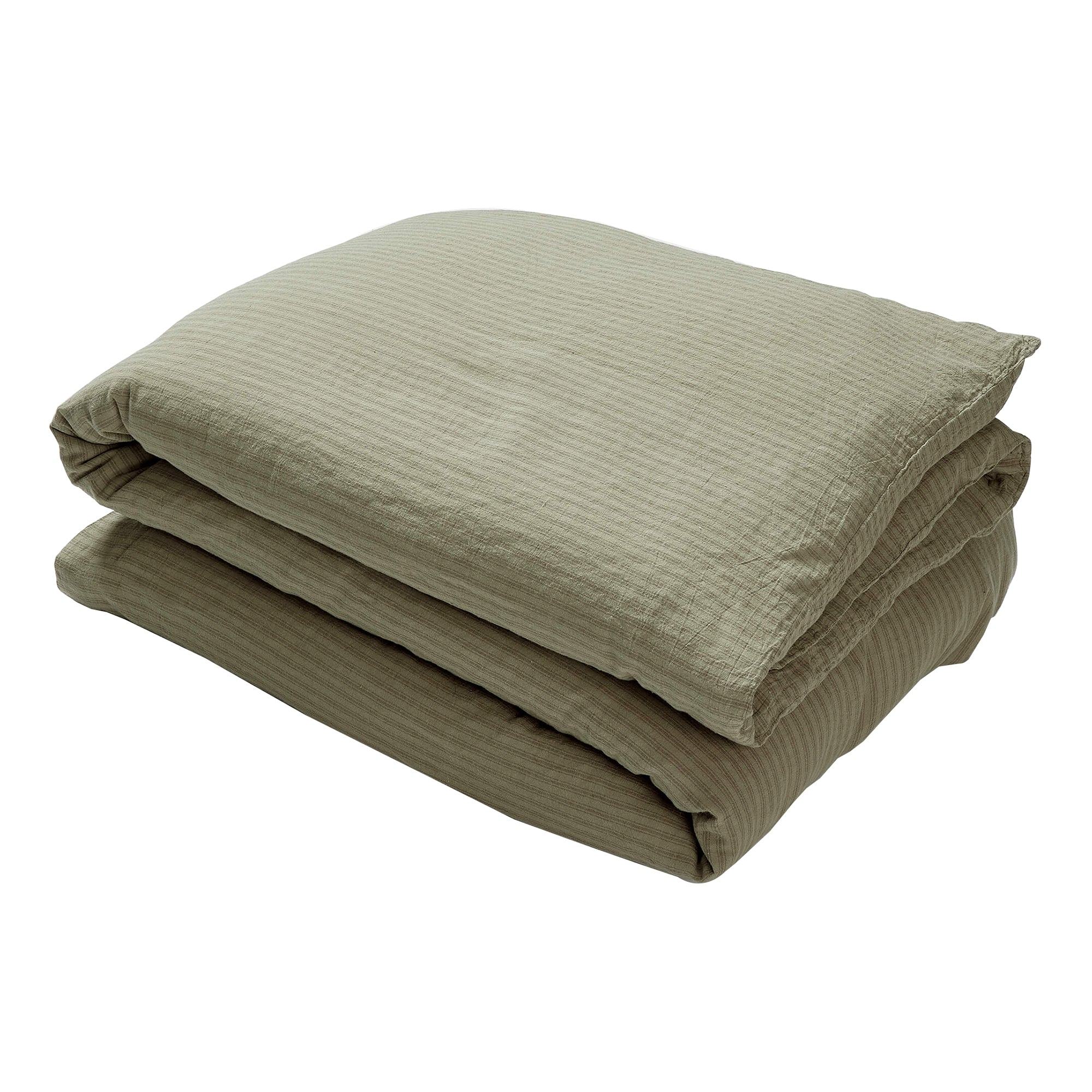 Washed Linen Cotton Ticking Stripe Duvet Cover - Olive