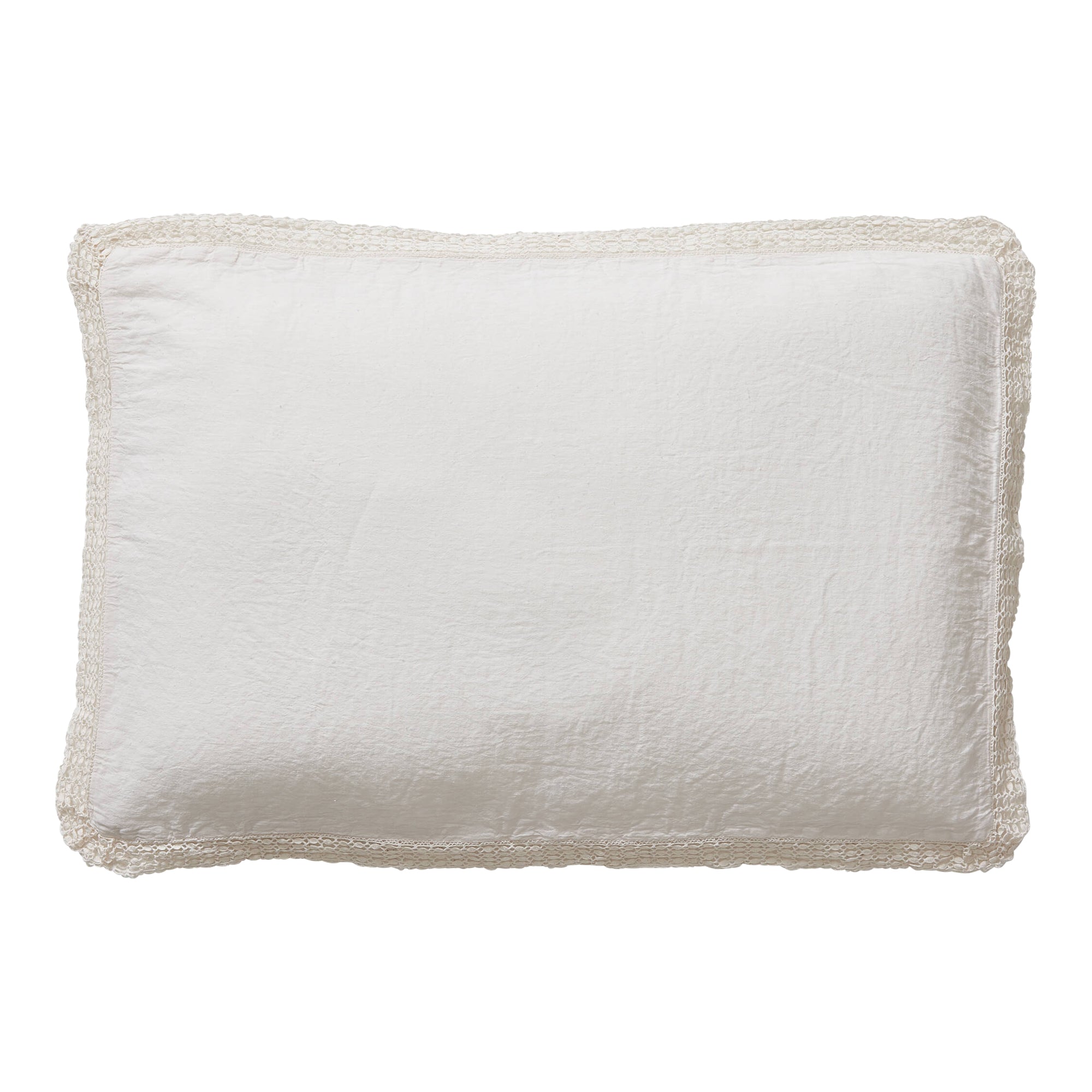 Washed Linen Cotton  Oxford Pillowcase with Lace Edge - Chalk