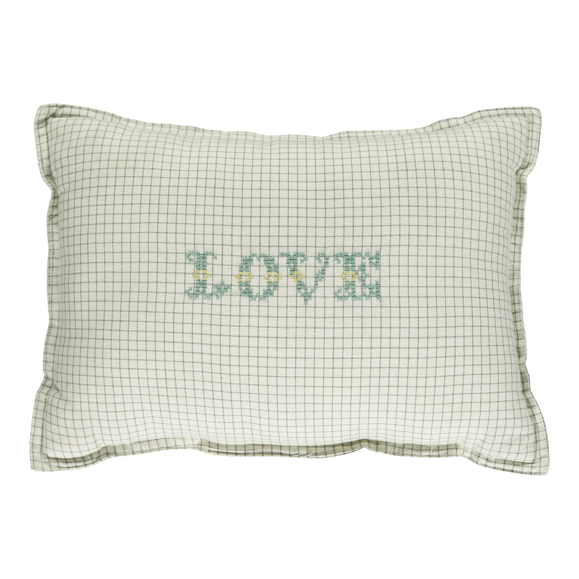 Camomile Love Padded Cushion - Green check