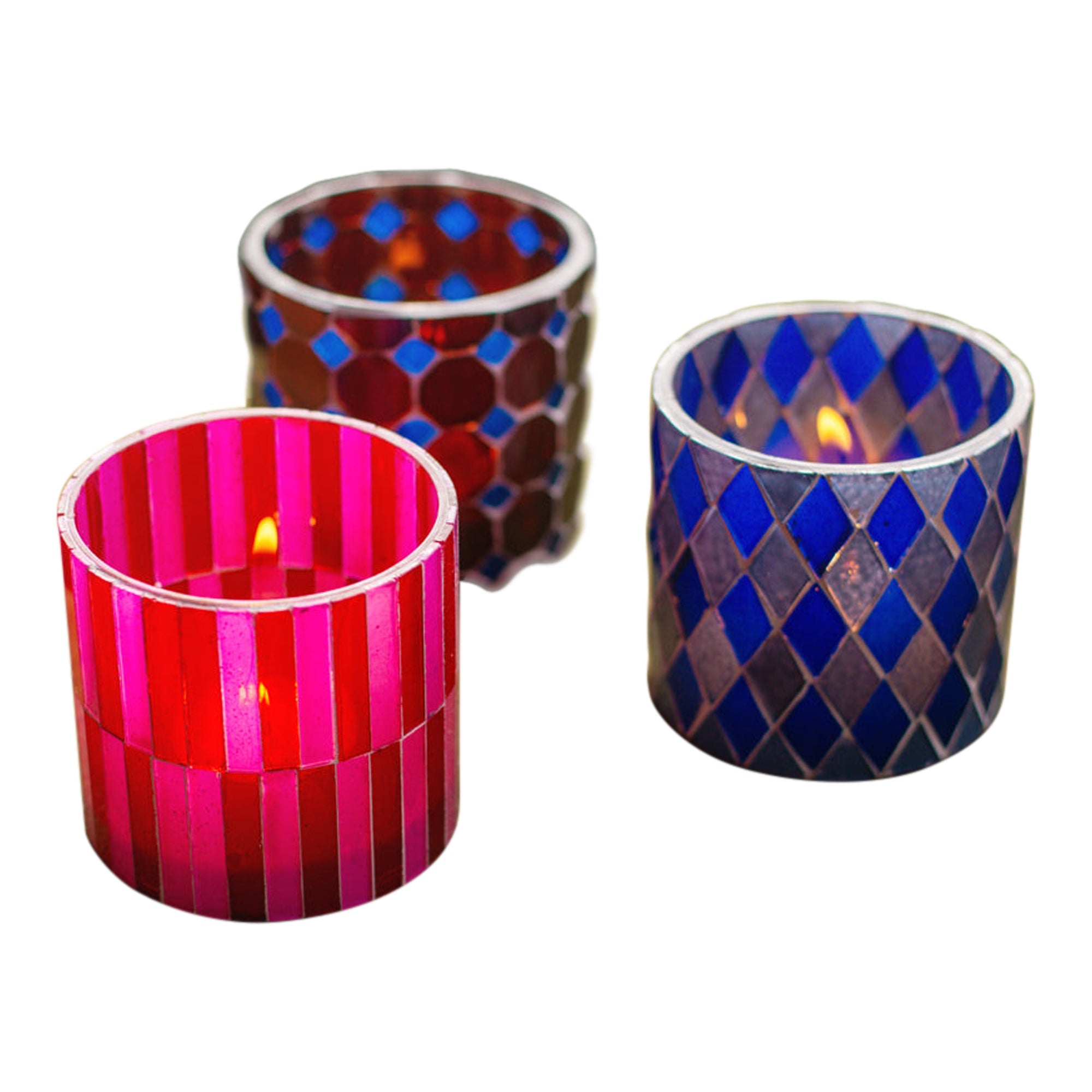 Bright Tones Trio of Mosaic Glass Votives