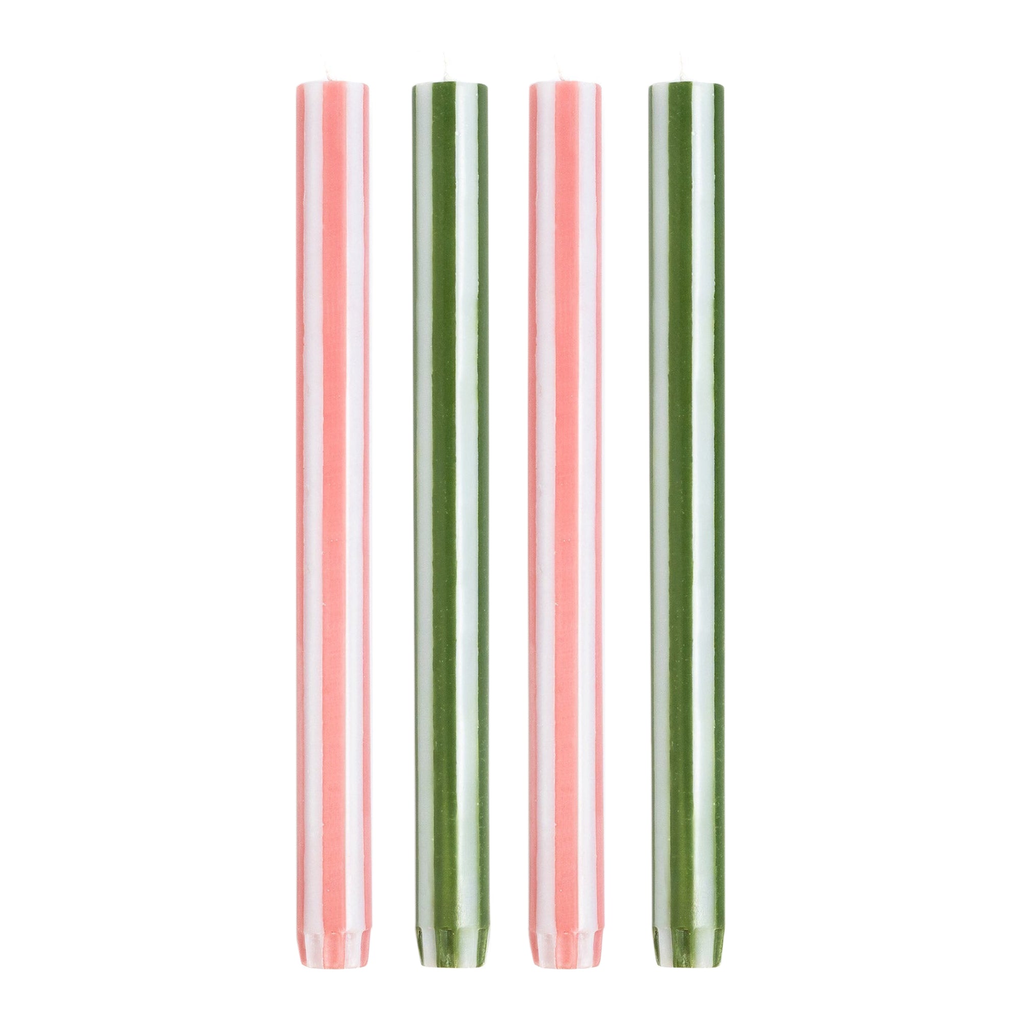 Stripe Dinner Candles - Peachy pink / Moss Green