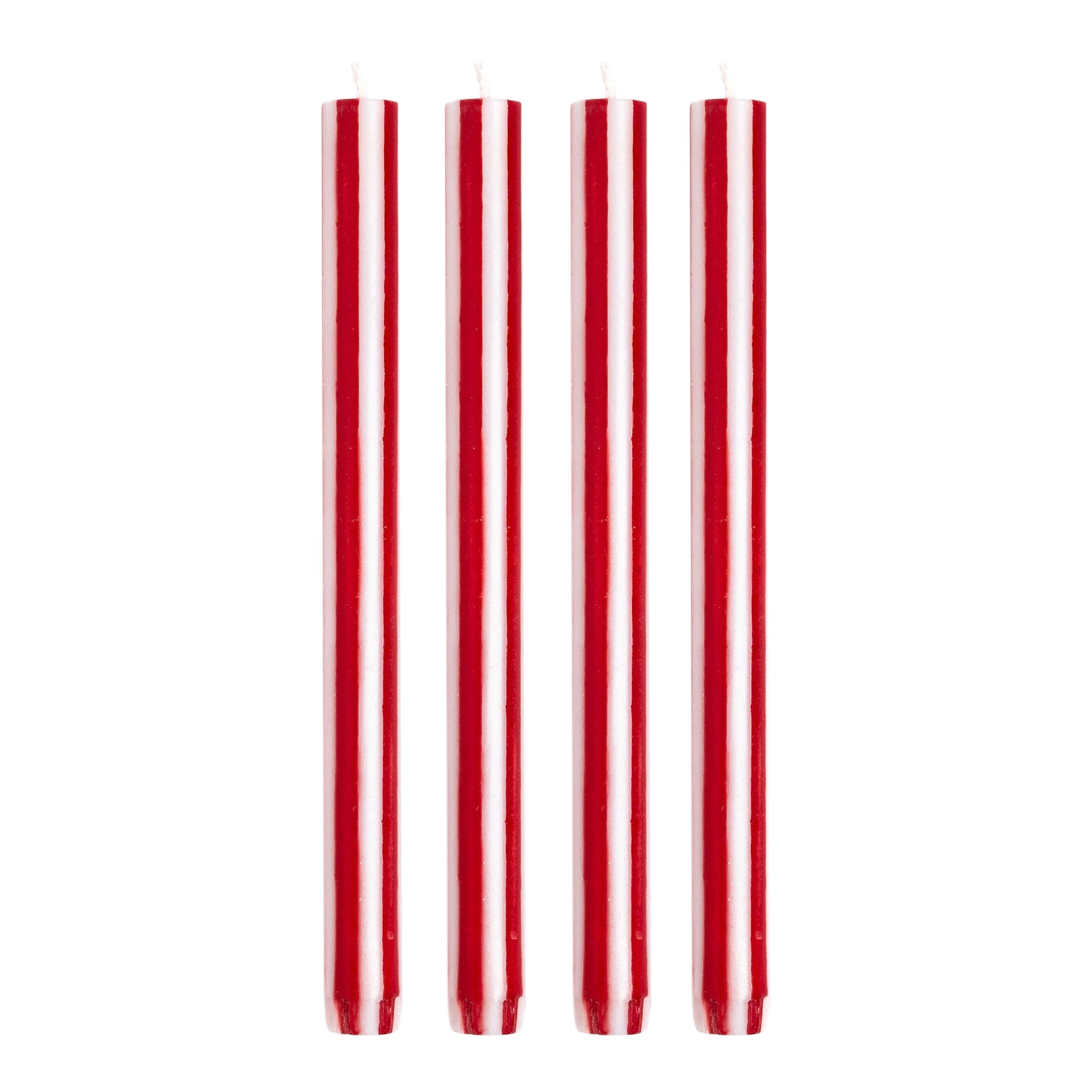 Stripe Dinner Candles - Bright Red / White