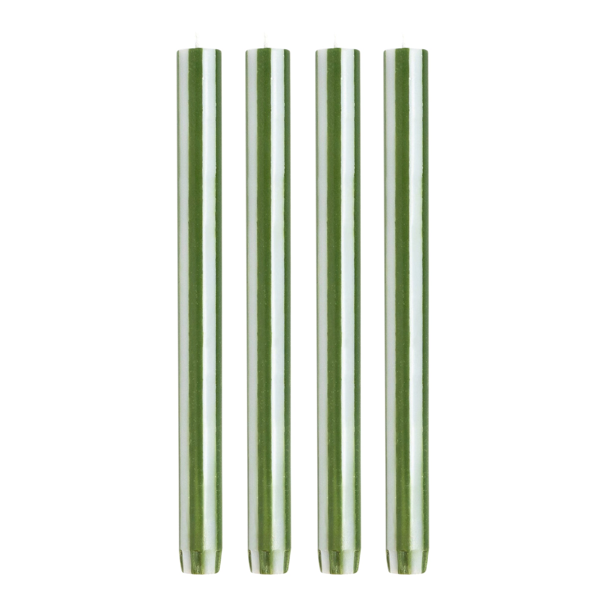 Stripe Dinner Candles - Moss Green / White